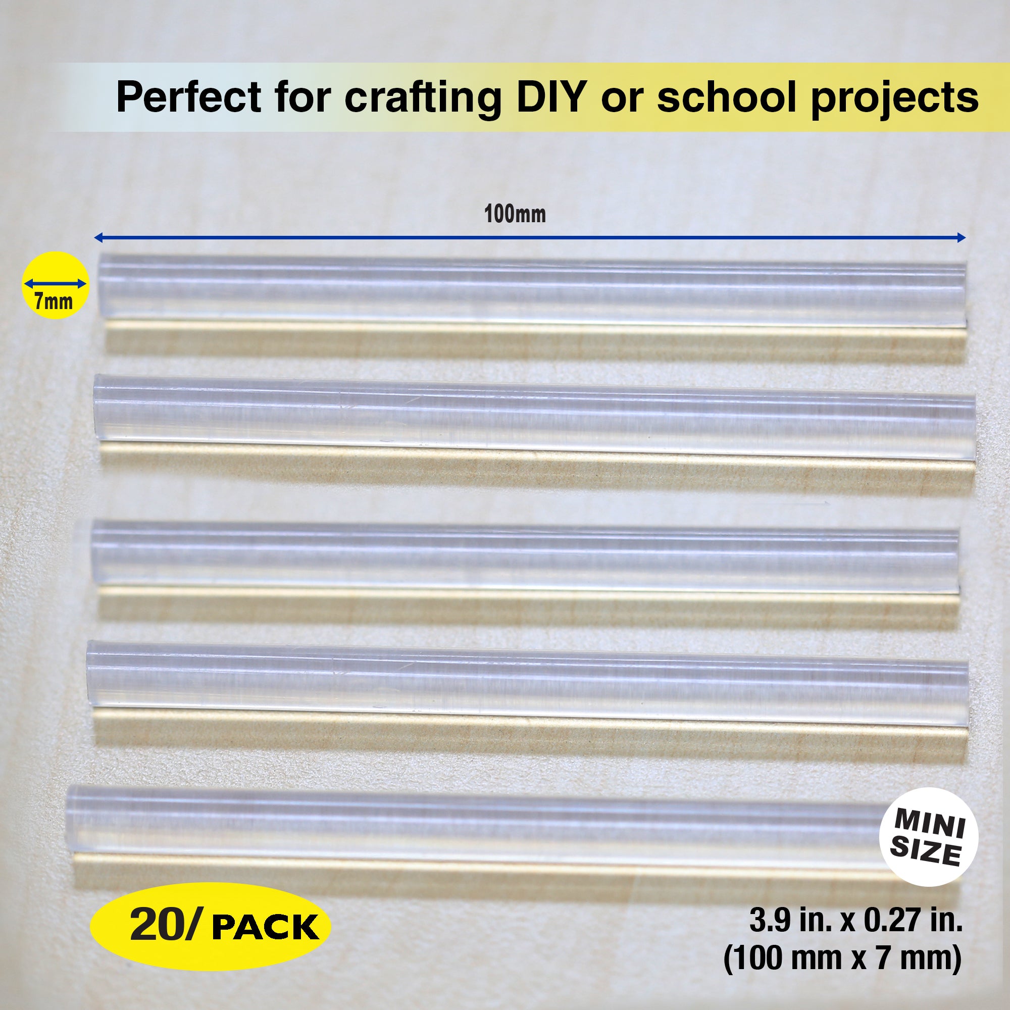 3.9" x 0.27" Dual Temp. Mini Hot Melt Glue Sticks (20/Bag)