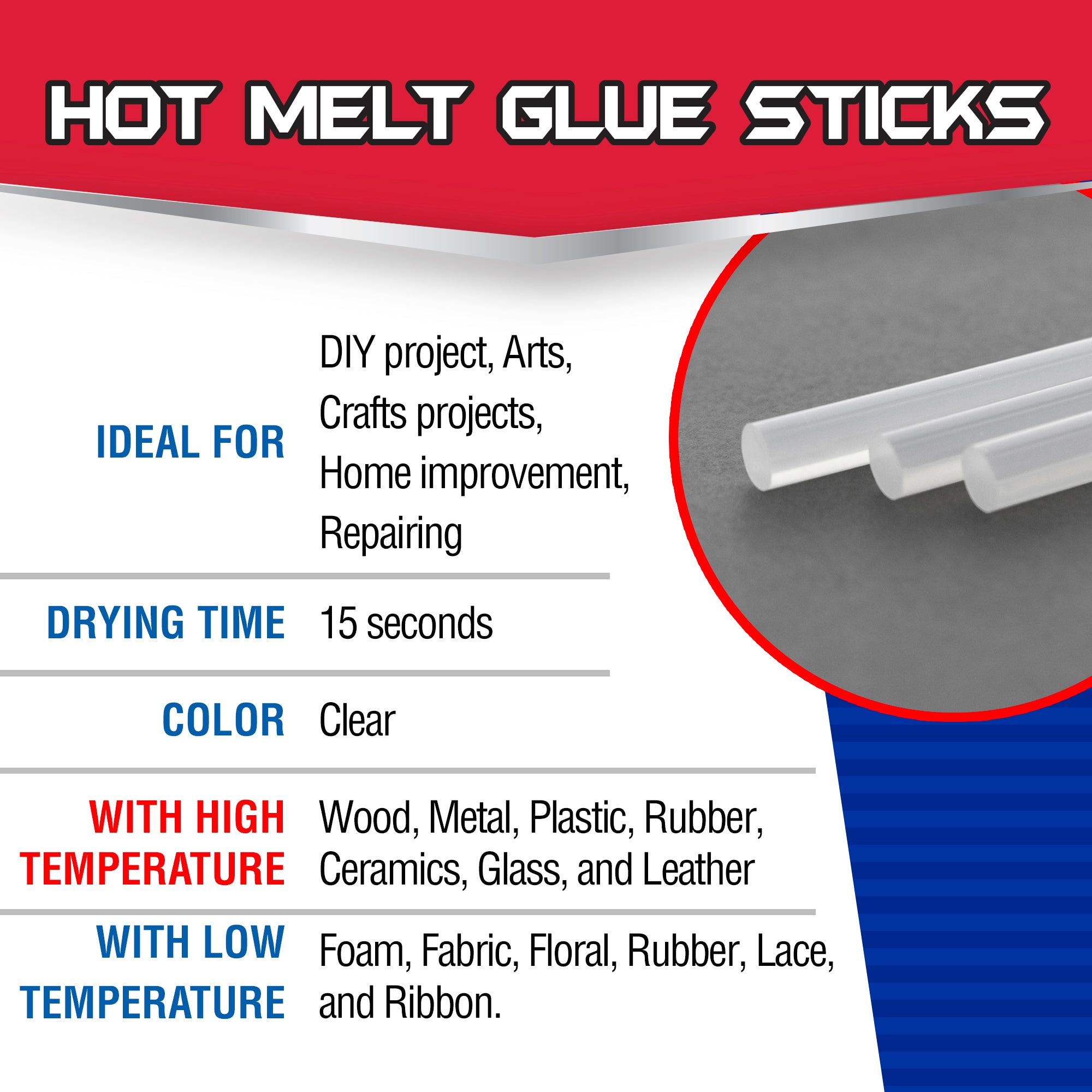 3.9" x 0.27" Dual Temp. Mini Hot Melt Glue Sticks (100/box)