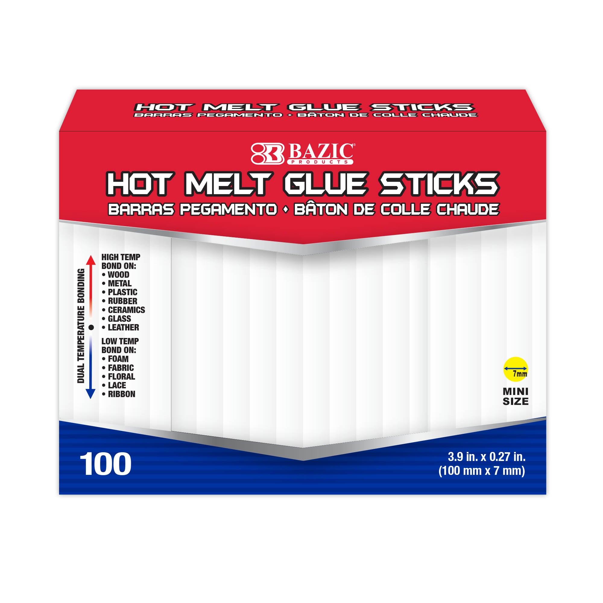 3.9" x 0.27" Dual Temp. Mini Hot Melt Glue Sticks (100/box)