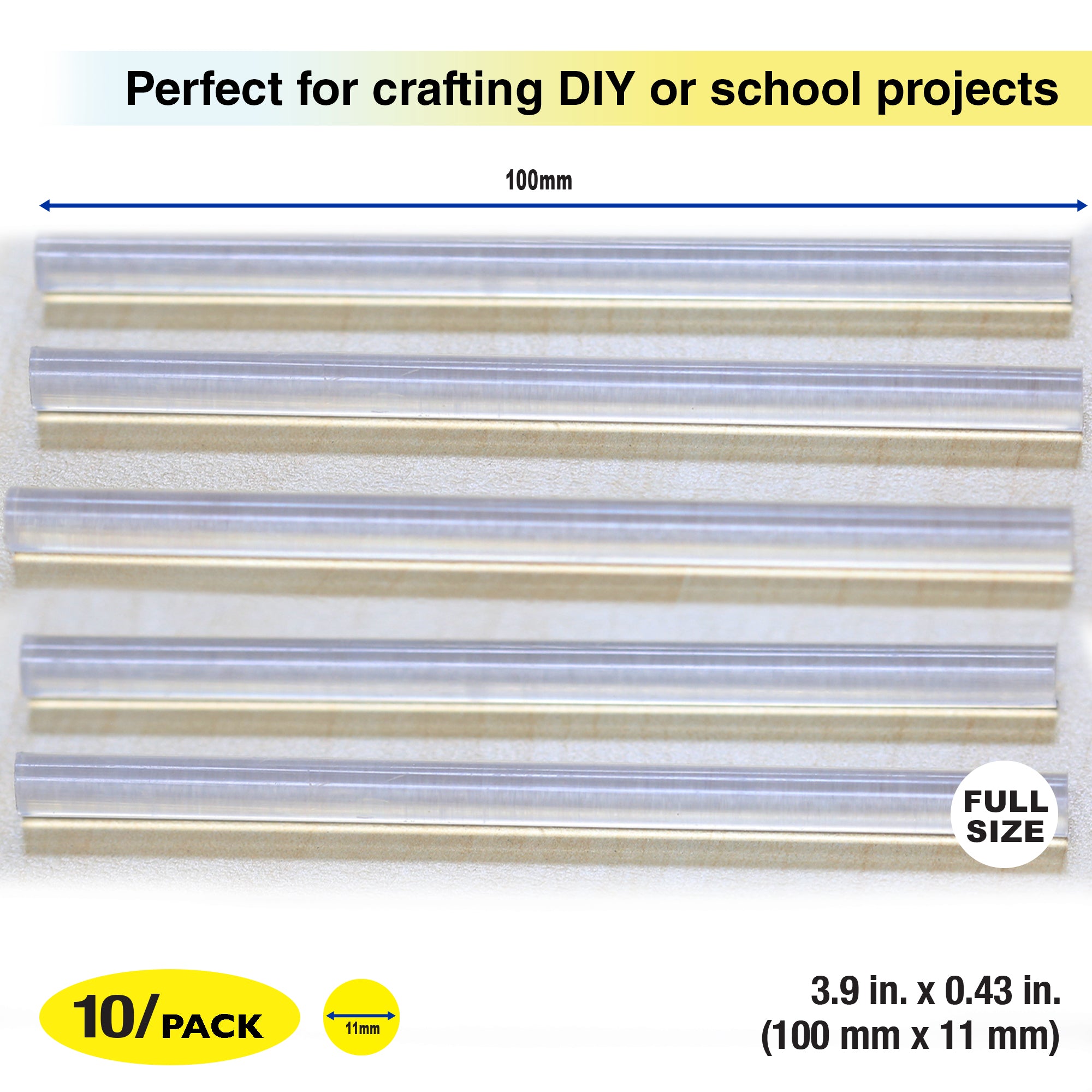 3.9" x 0.43" Dual Temp. Full Size Hot Melt Glue Sticks (10/Bag)