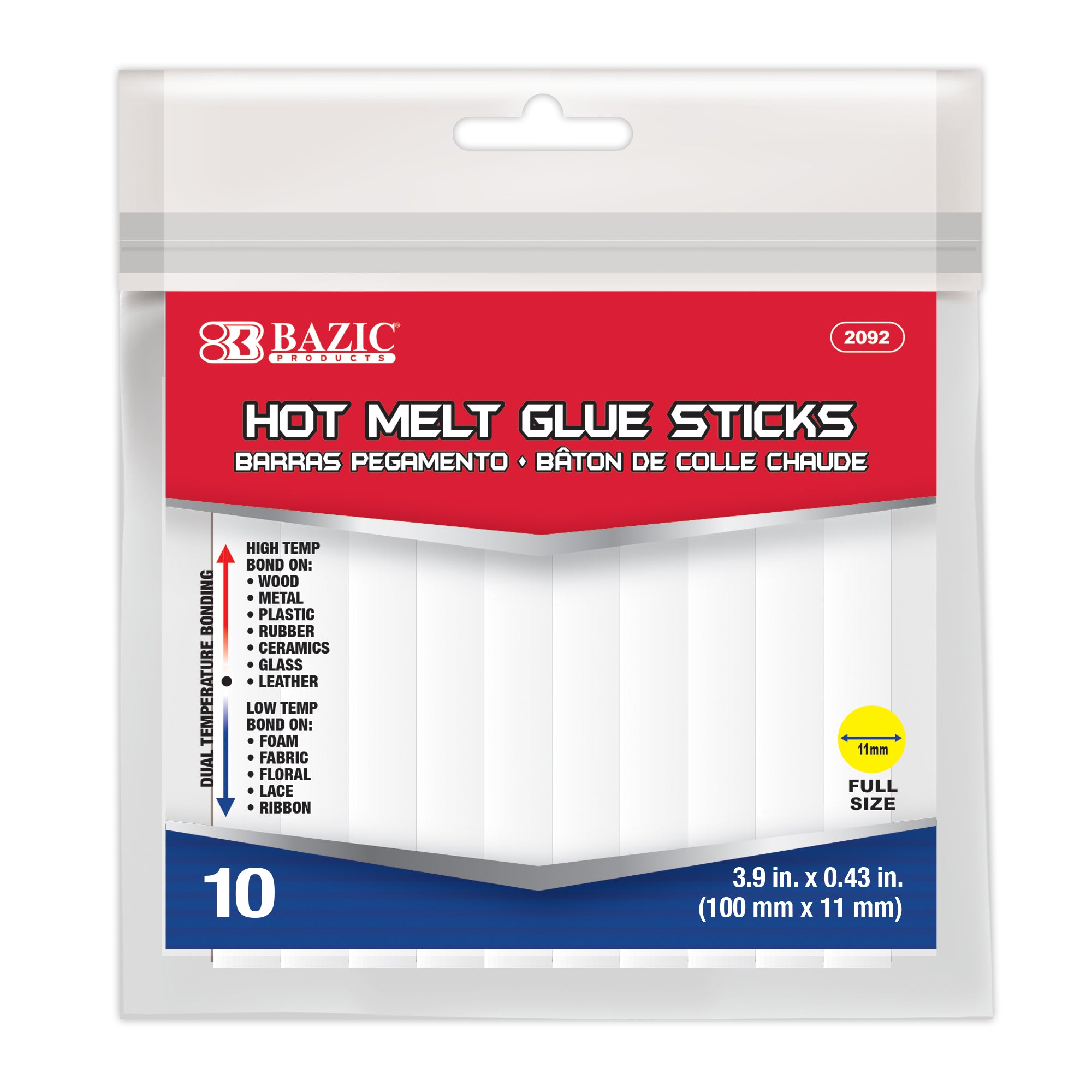 3.9" x 0.43" Dual Temp. Full Size Hot Melt Glue Sticks (10/Bag)