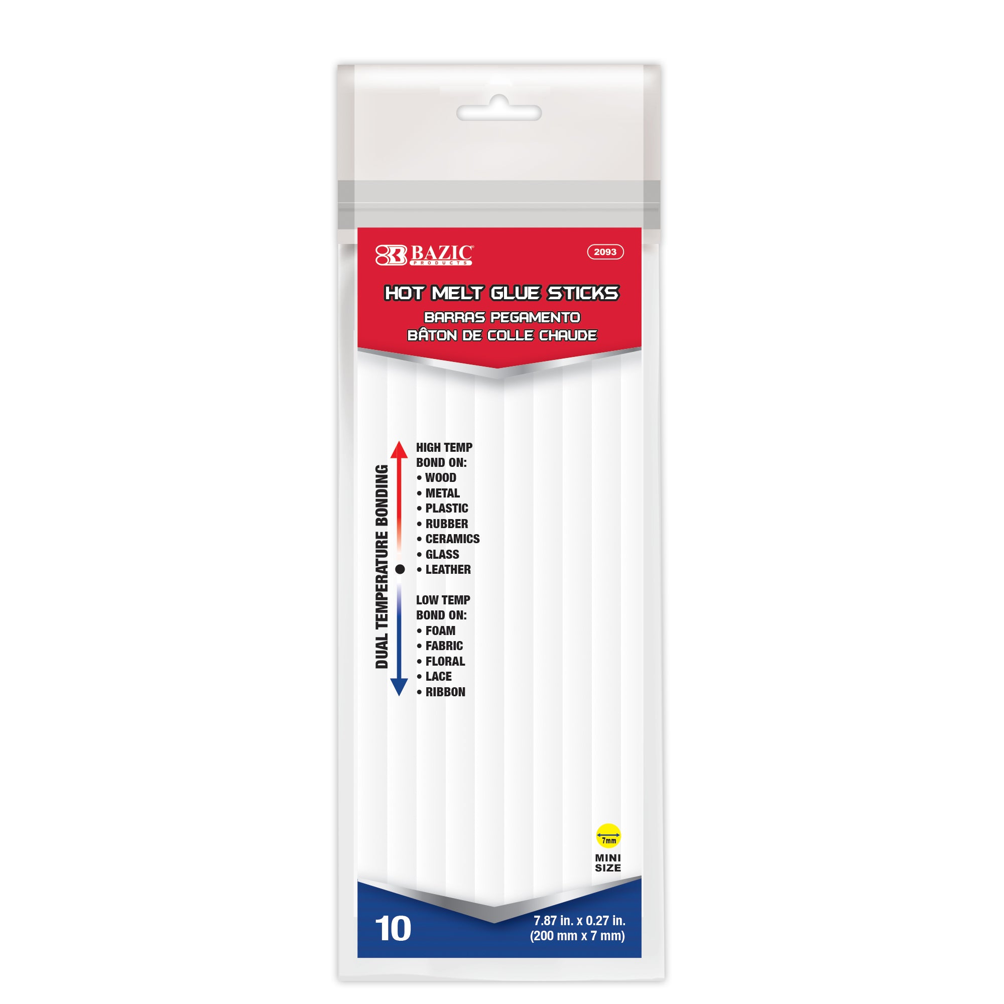 7.87" x 0.27" Dual Temp. Mini Hot Melt Glue Sticks (10/Bag)