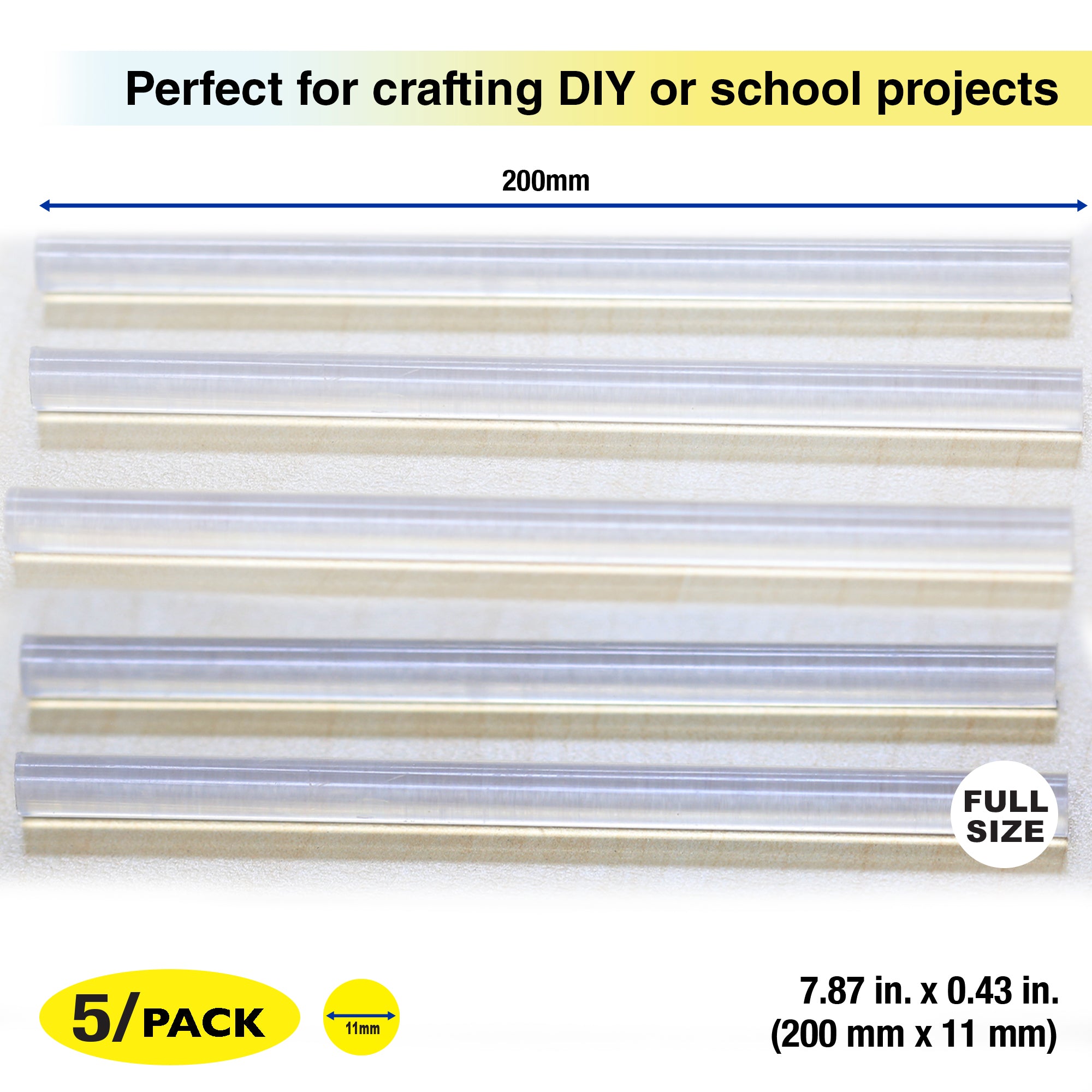 7.87" x 0.43" Dual Temp. Full Size Hot Melt Glue Sticks (5/Bag)
