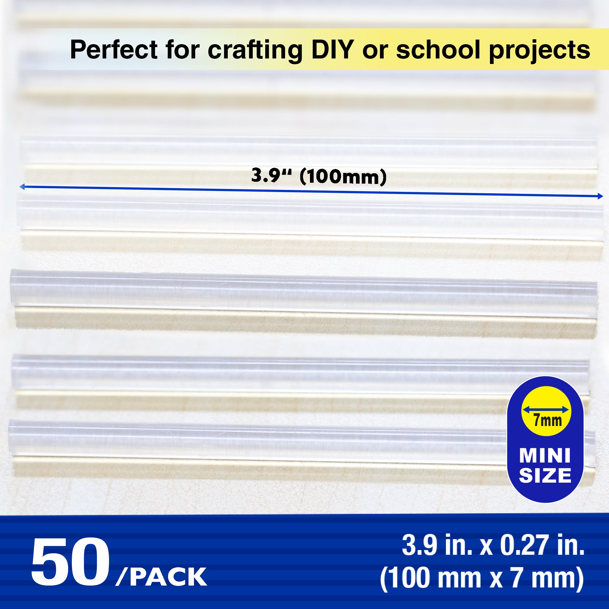 3.9" x 0.27" Dual Temp. Mini Hot Melt Glue Sticks (50/Bag)