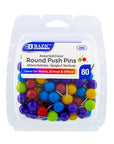Assorted Color Round Push Pins (80/Pack)