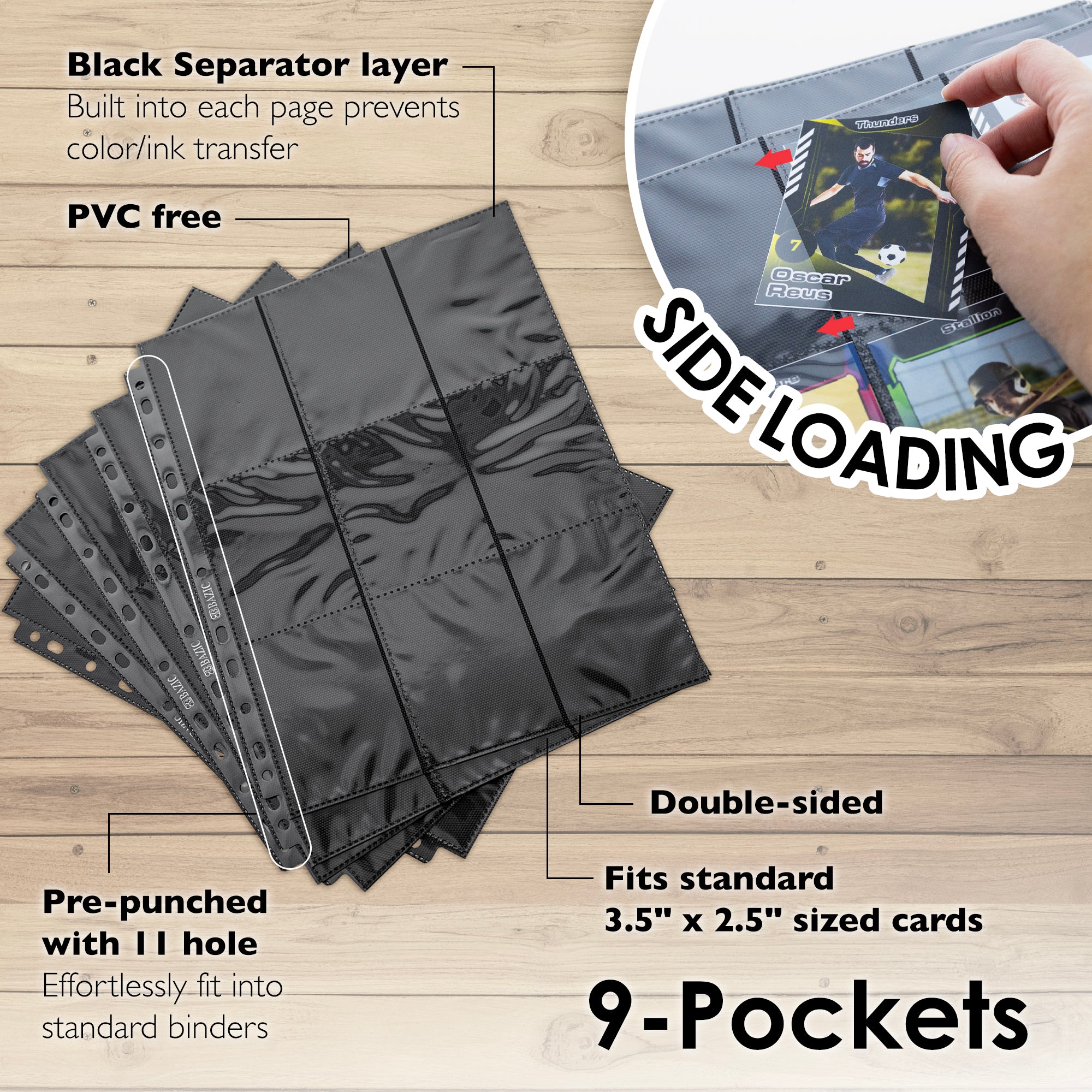 Side Loading 9-Pockets Double Sided Trading Card Holders (5/Pack)