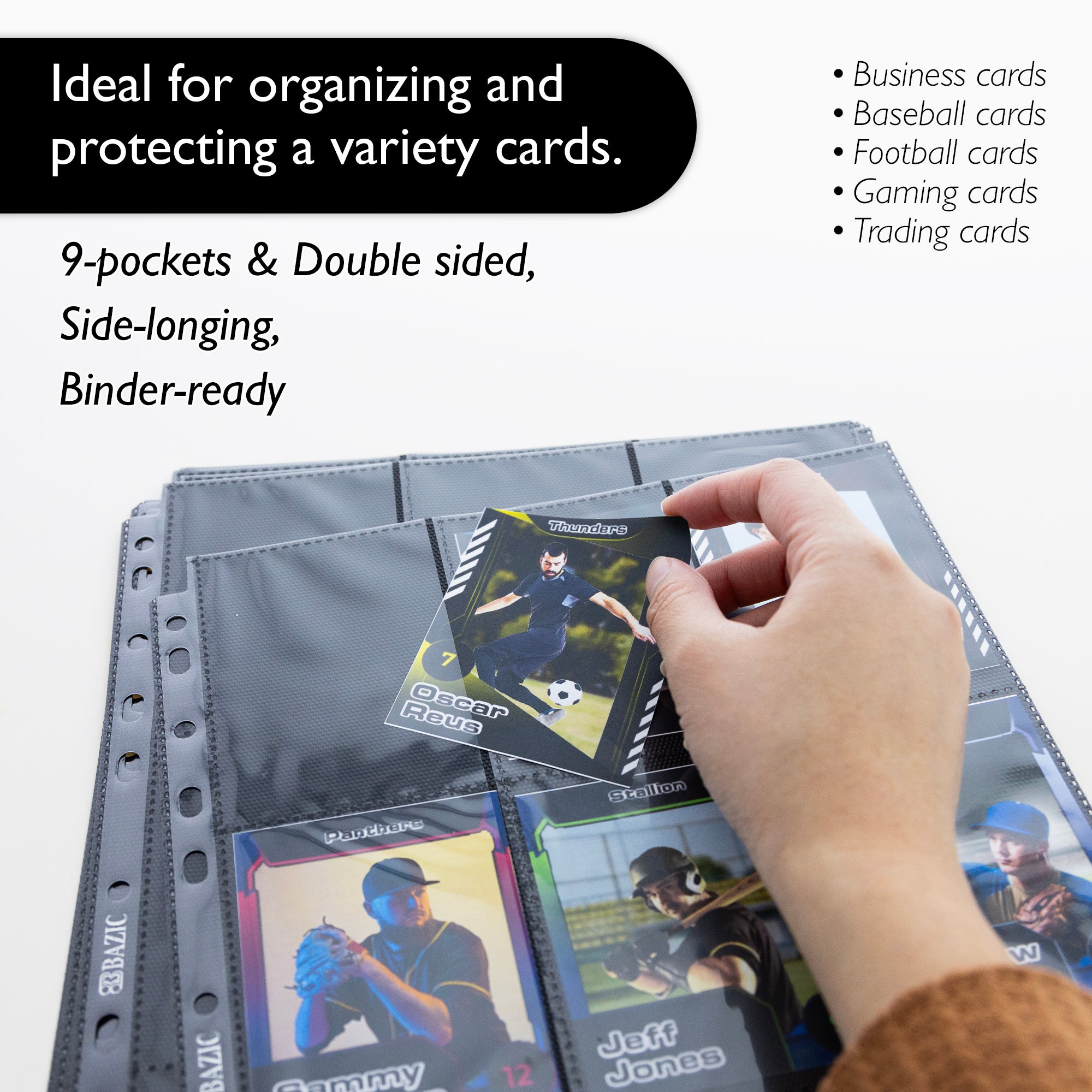 Side Loading 9-Pockets Double Sided Trading Card Holders (5/Pack)