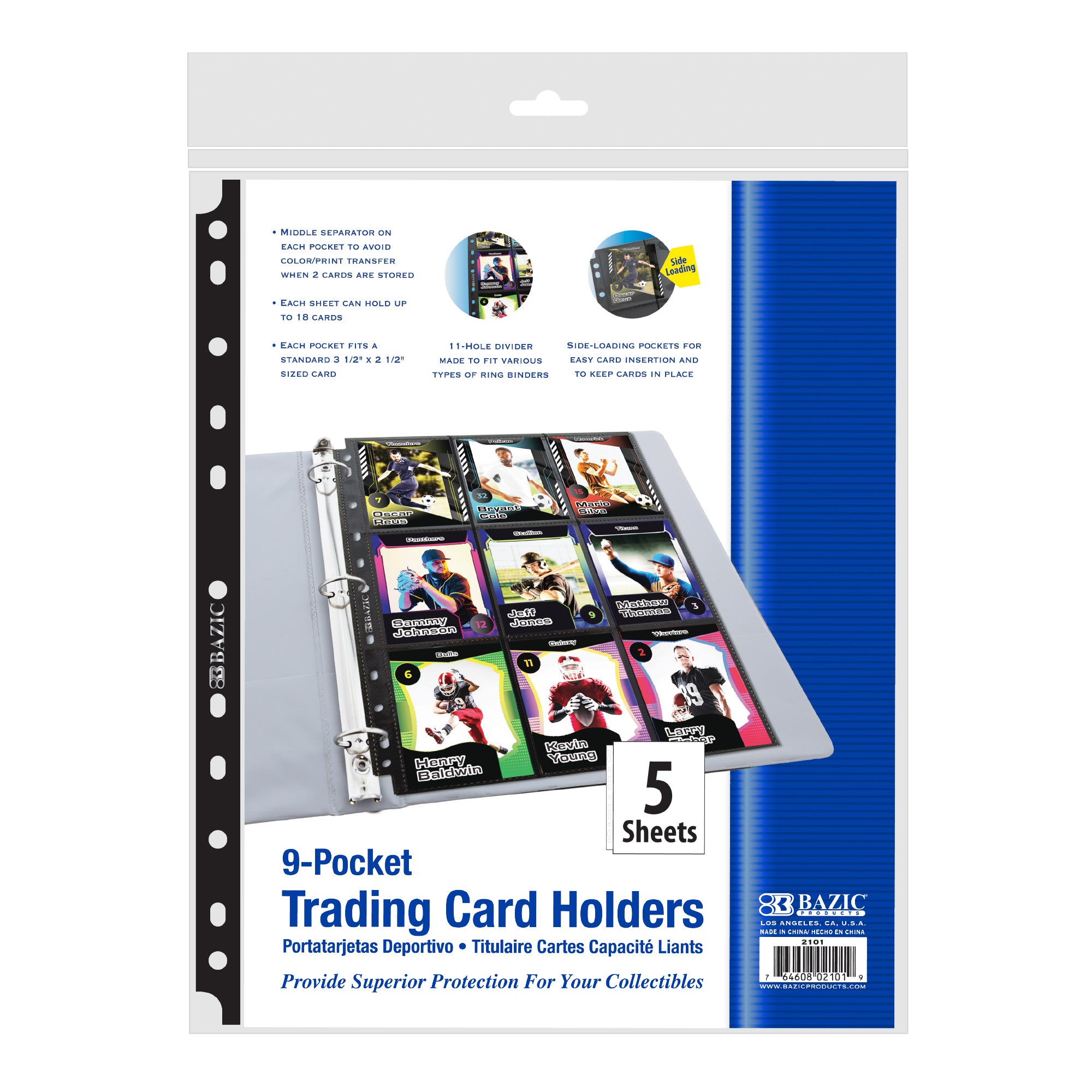 Side Loading 9-Pockets Double Sided Trading Card Holders (5/Pack)