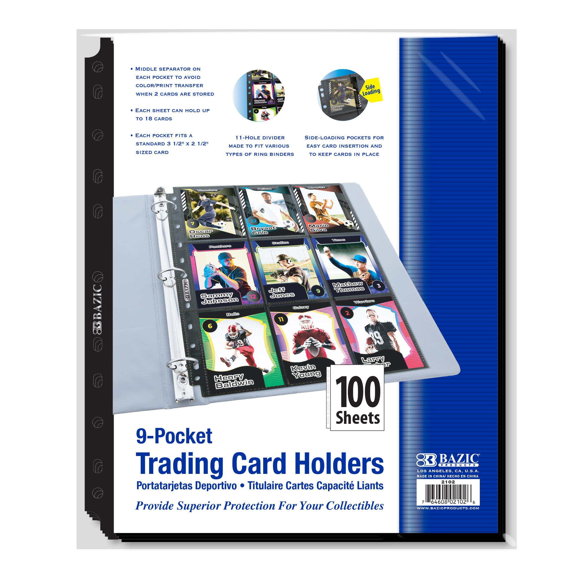 Side Loading 9-Pockets Double Sided Trading Card Holders (100/Pack)