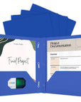 Blue Color 2-Pockets Poly Portfolio w/ 3 Prongs