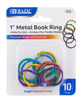 1" Assorted Color Metal Book Rings (10/Pack)