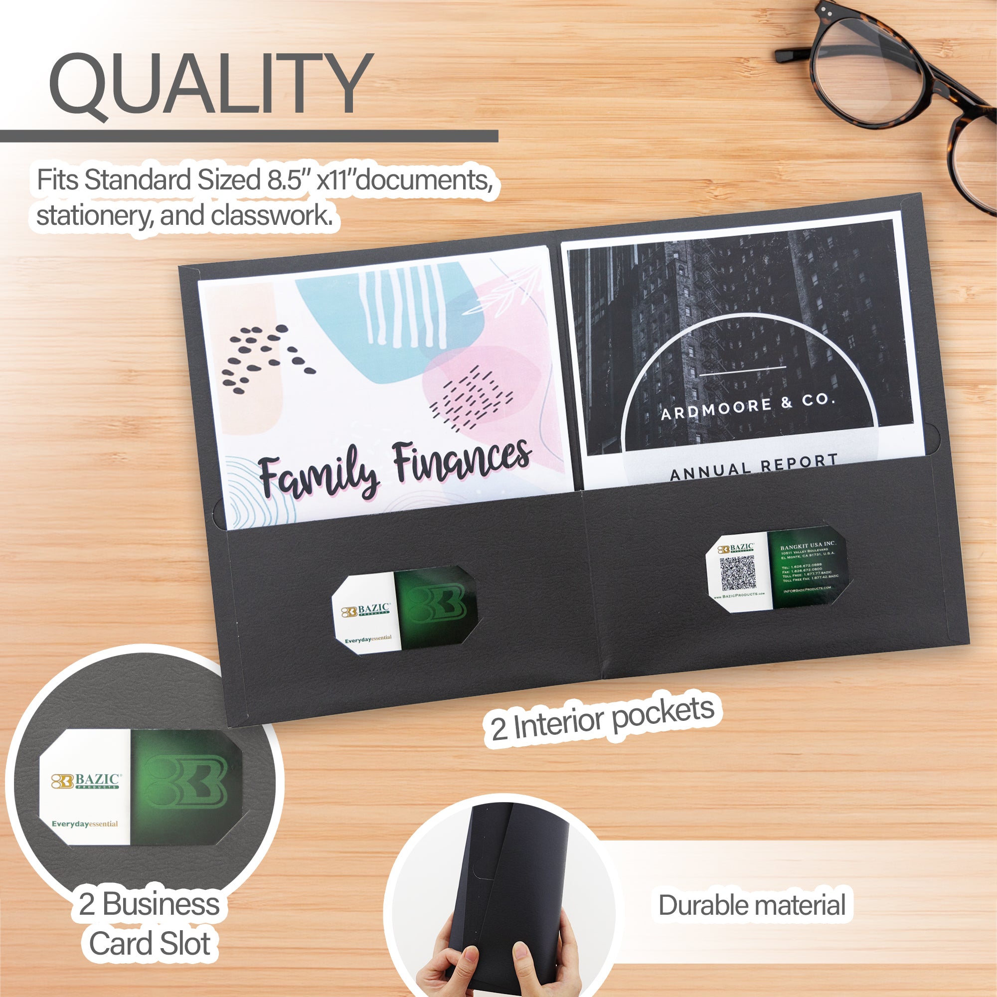 Premium Black Color 2-Pocket Portfolio (25/Box)