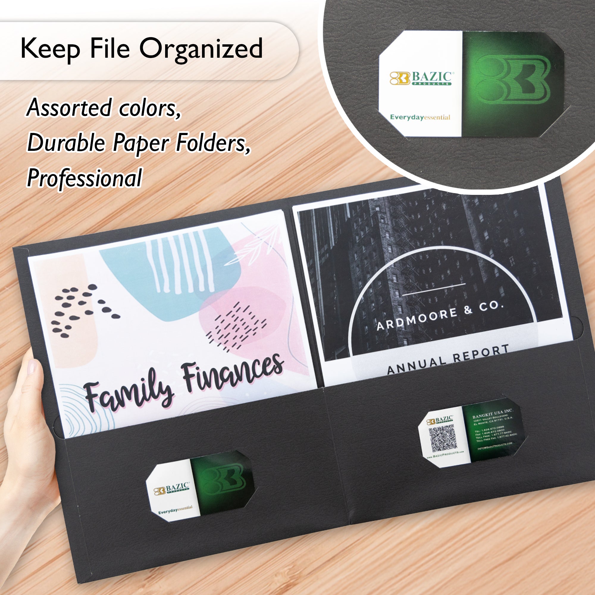 Premium Black Color 2-Pocket Portfolio (25/Box)