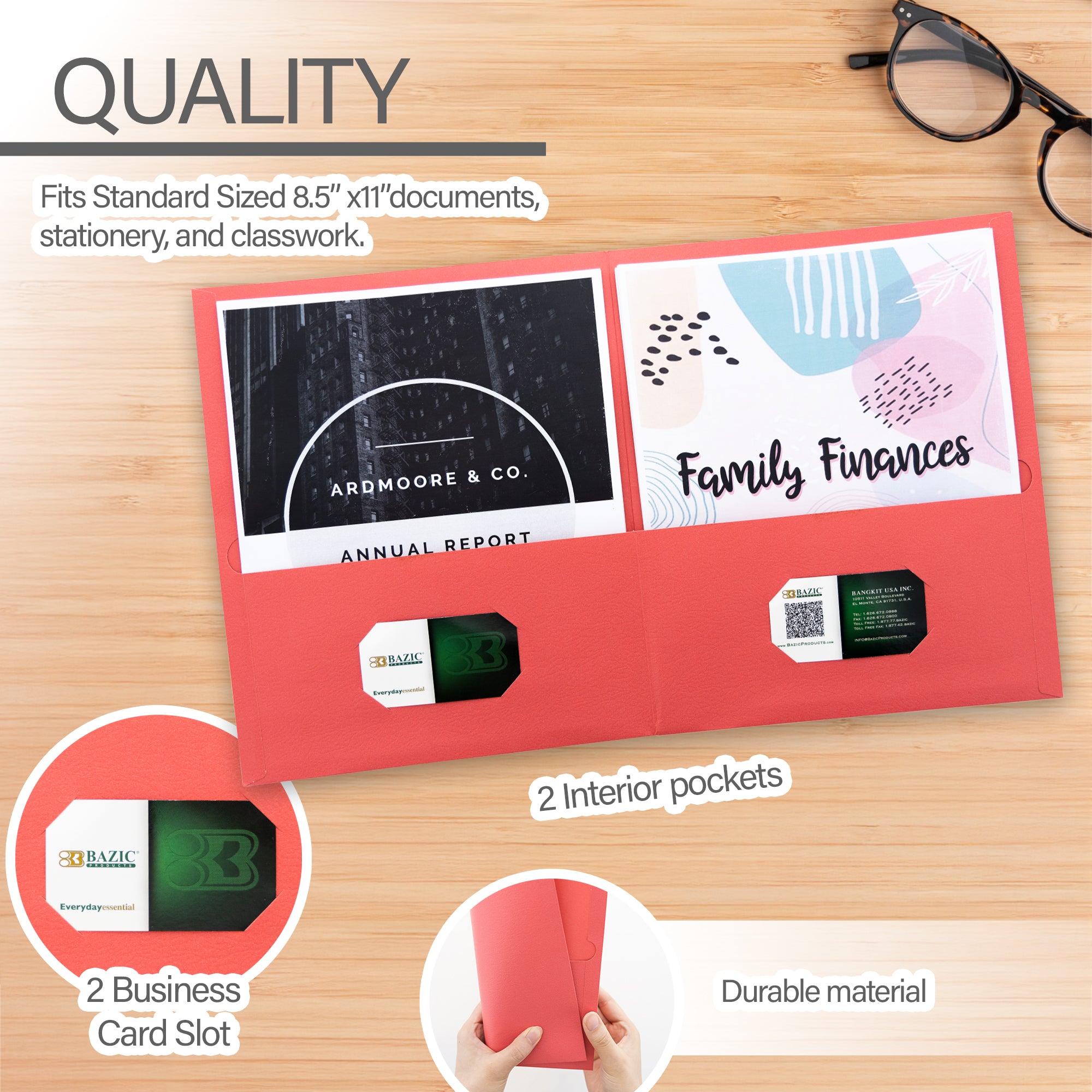 Premium Red Color 2-Pocket Portfolio (25/Box)