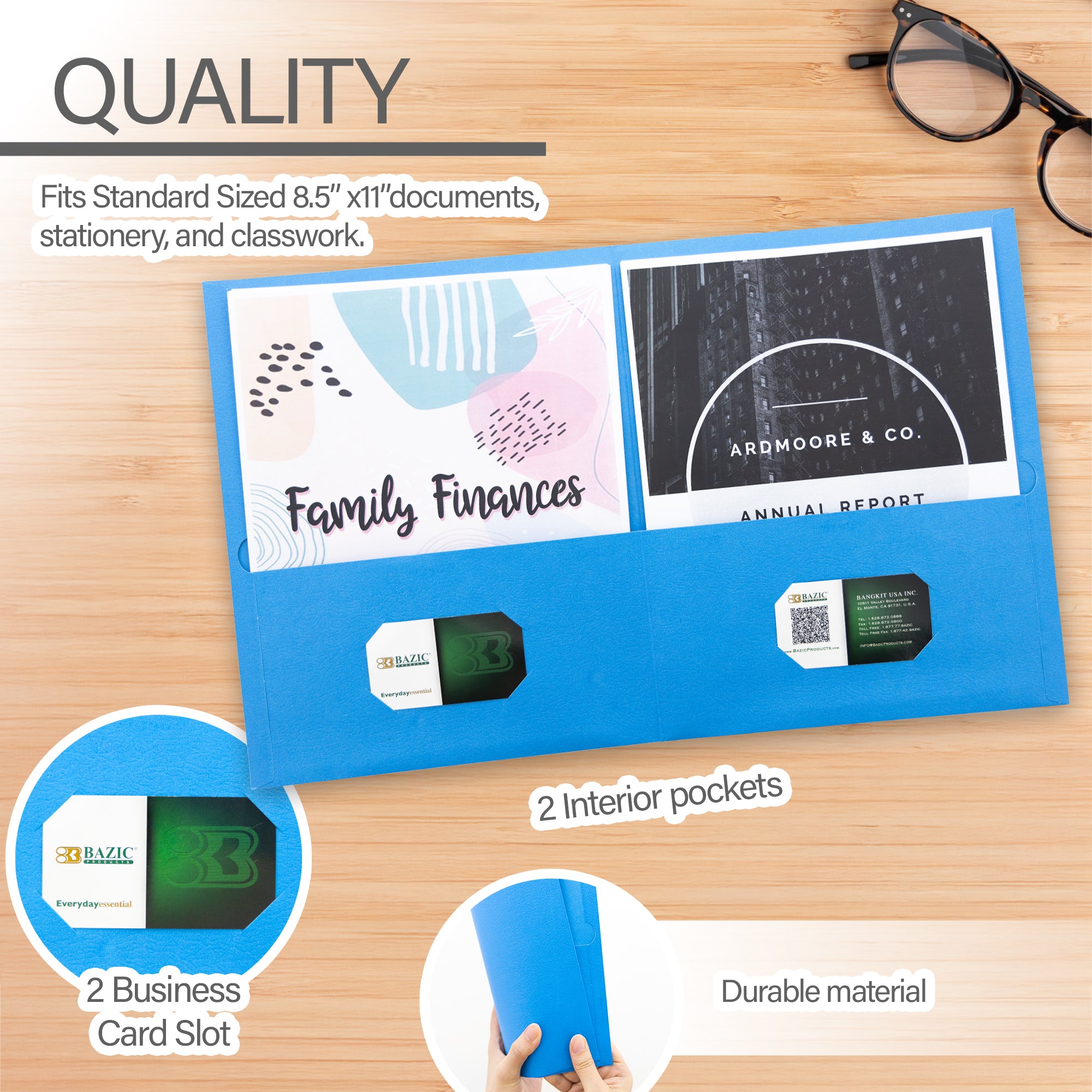Premium Blue Color 2-Pocket Portfolio (25/Box)