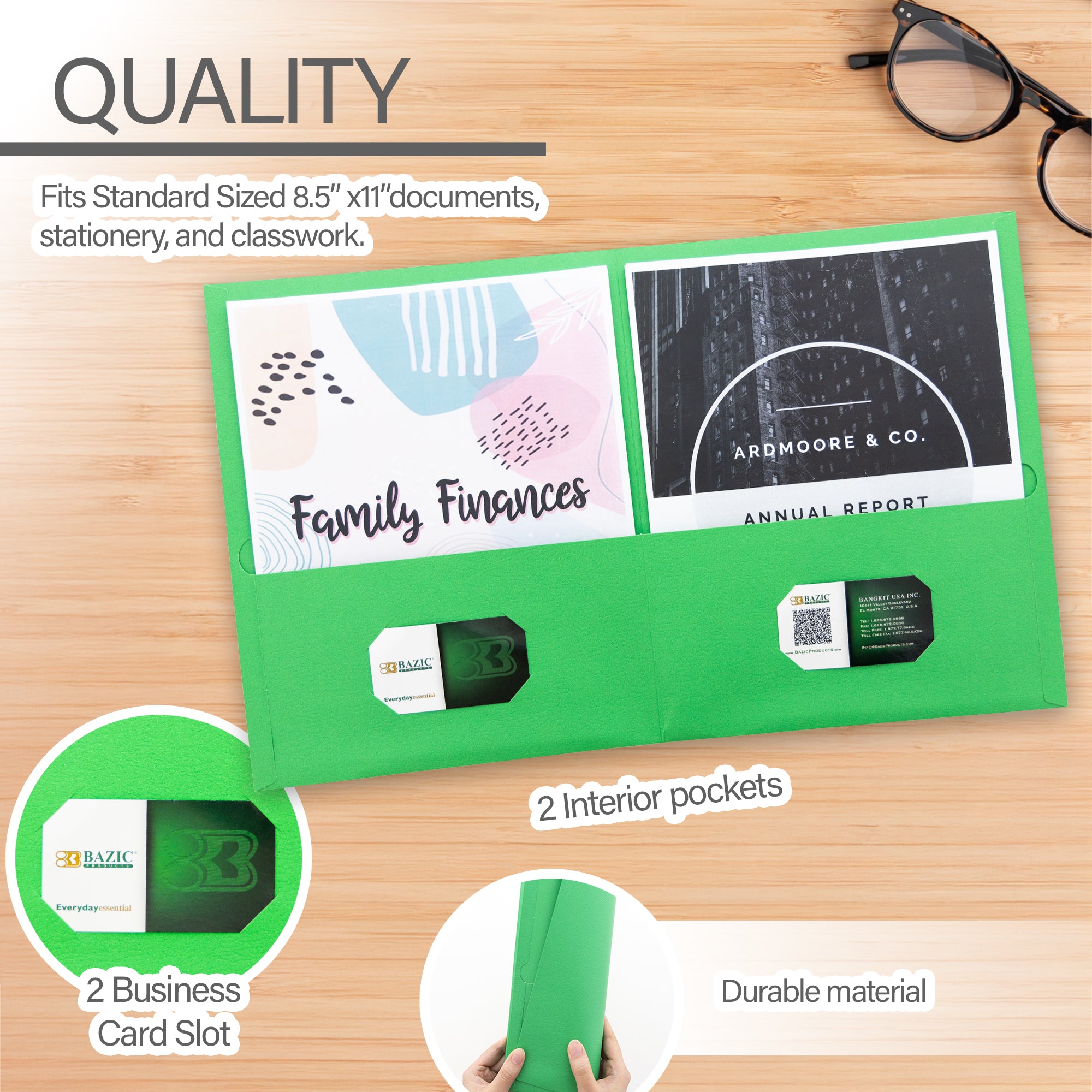 Premium Green Color 2-Pocket Portfolio (25/Box)