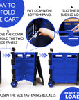 Foldable Rolling Cart w/ Lid Cover Blue 16" X 18" X 15"