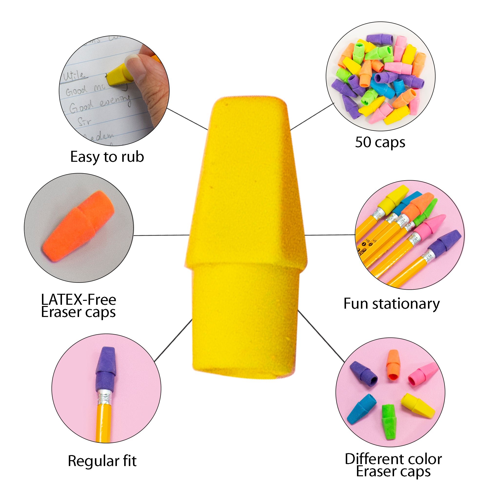 Neon Eraser Cap (50/Pack)