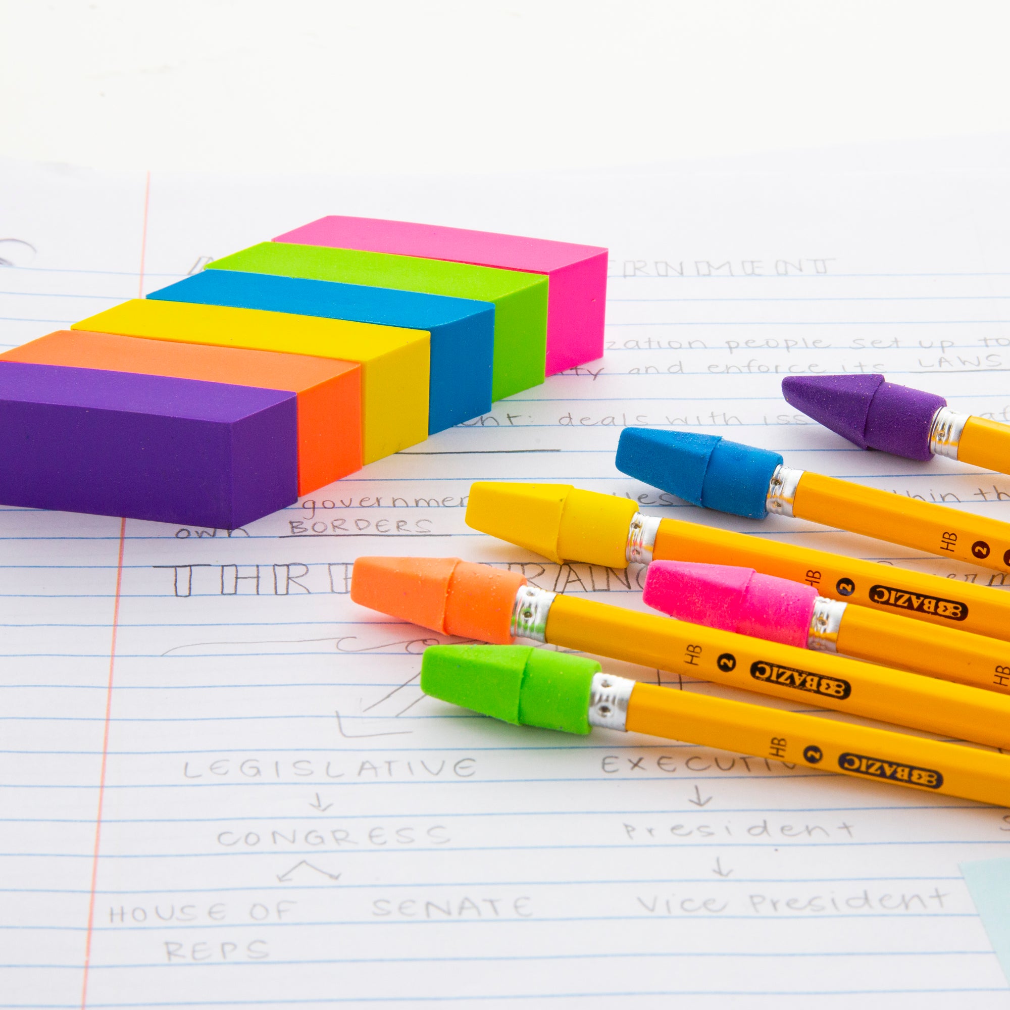 Neon Bevel Eraser (6/Pack)