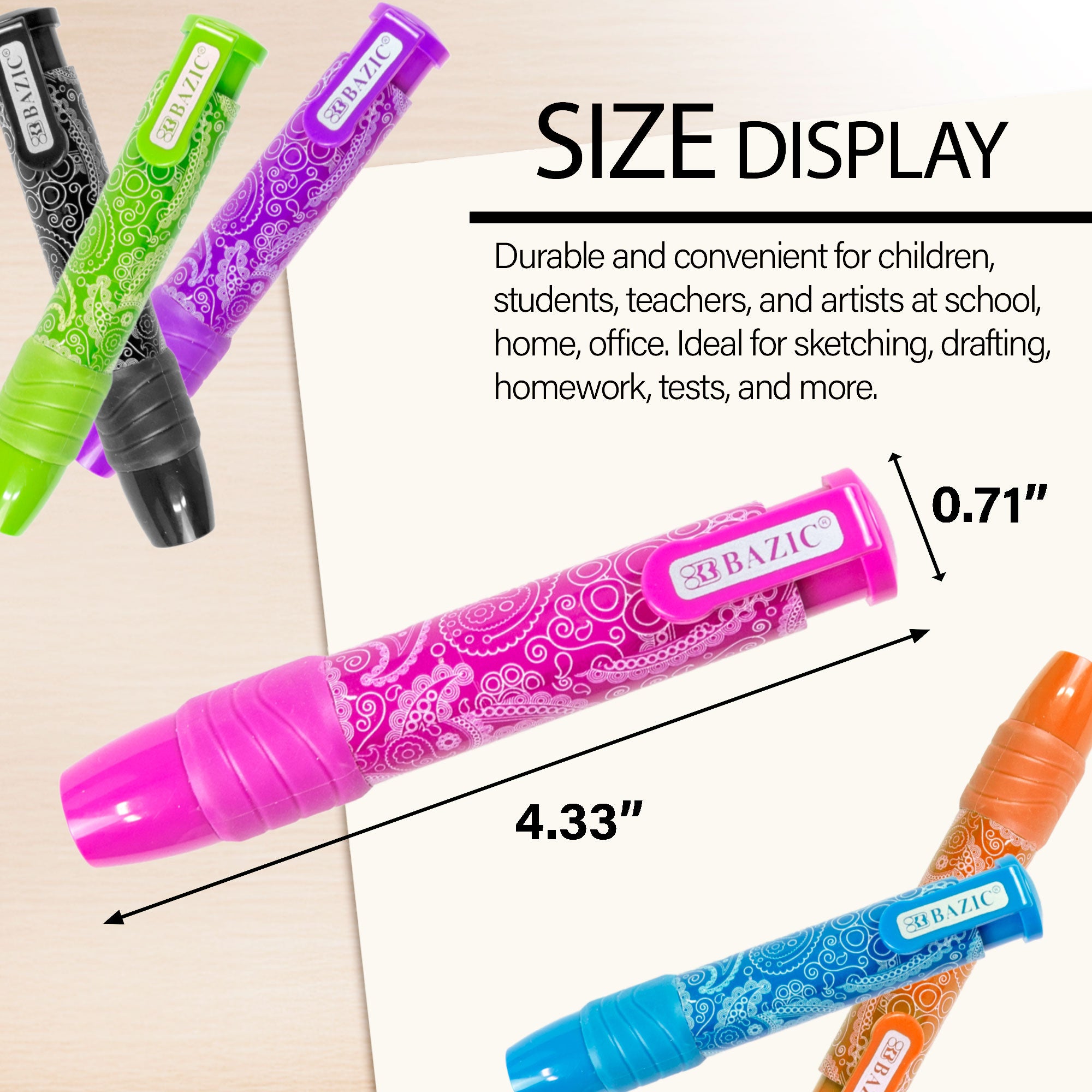 BAZIC Retractable Paisley Stick Erasers (2/Pack) – BAZIC Store