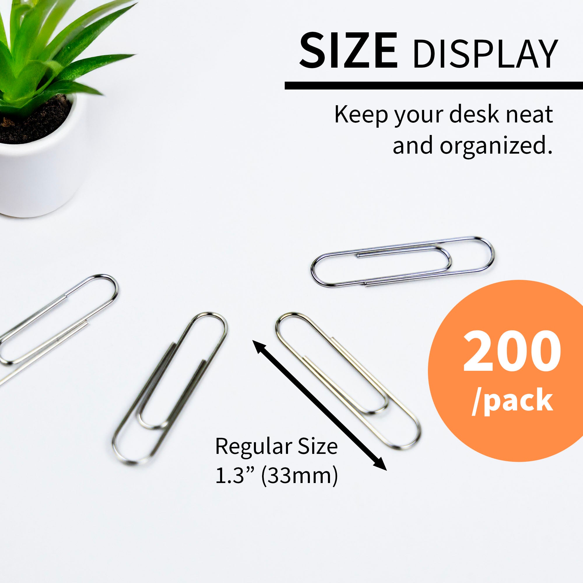 No.1 Regular (33mm) Silver Paper Clips (200/Pack)