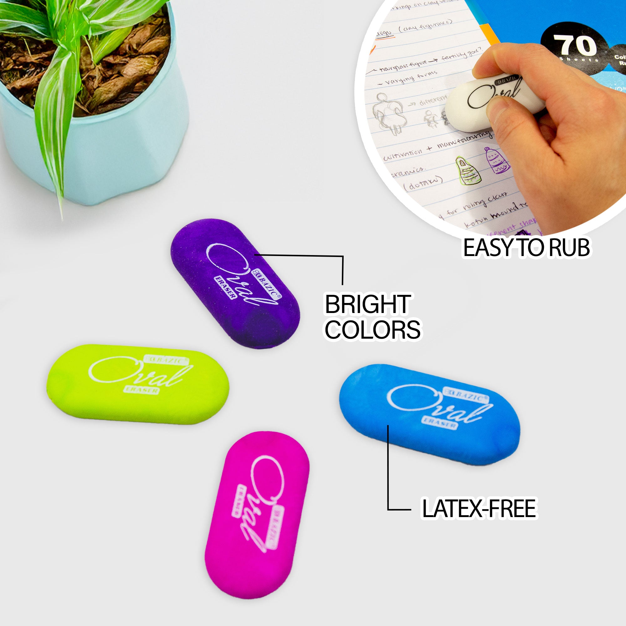 Bright Color Oval Eraser (4/Pack)