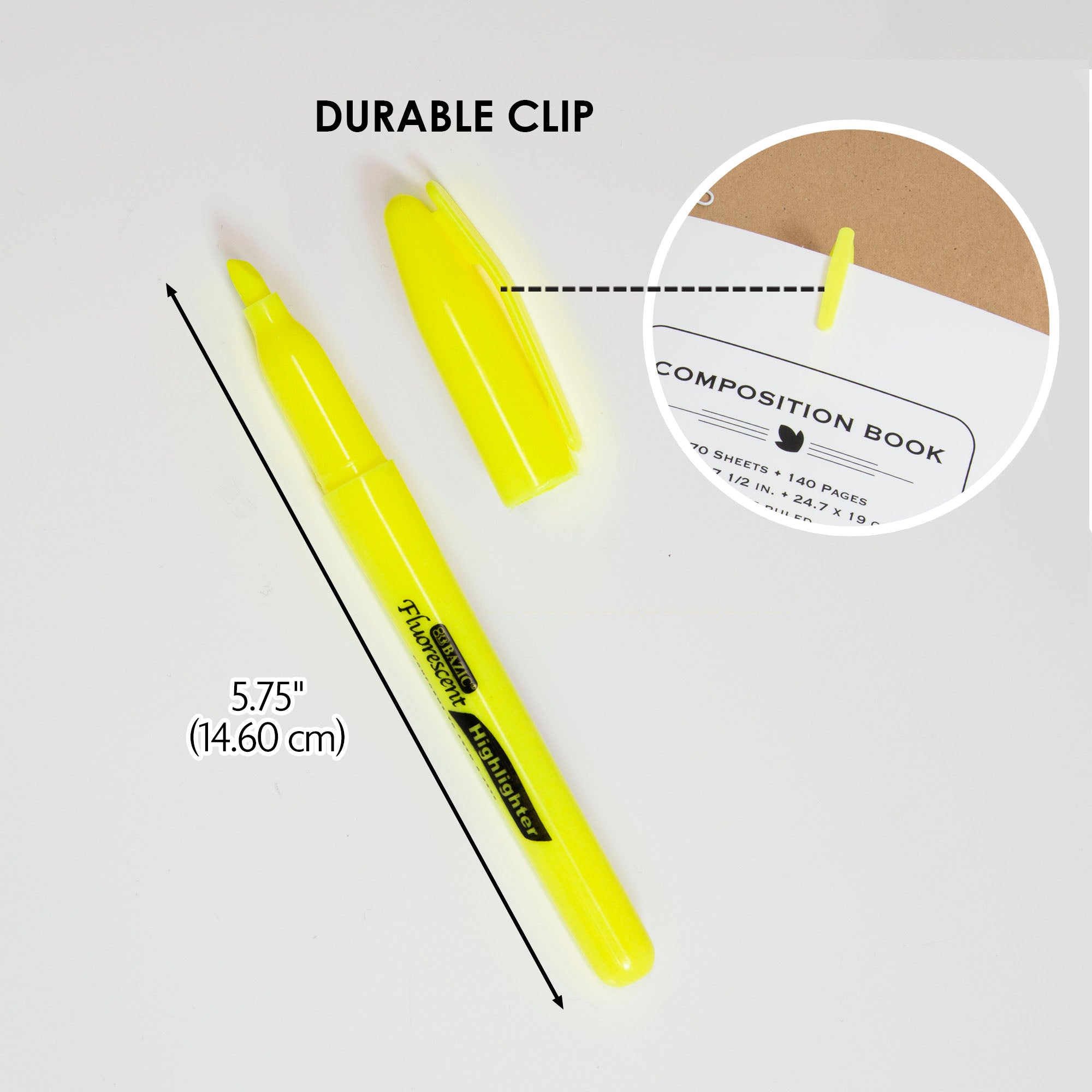Yellow Pen Style Fluorescent Highlighters w/ Pocket Clip (5/Pack)