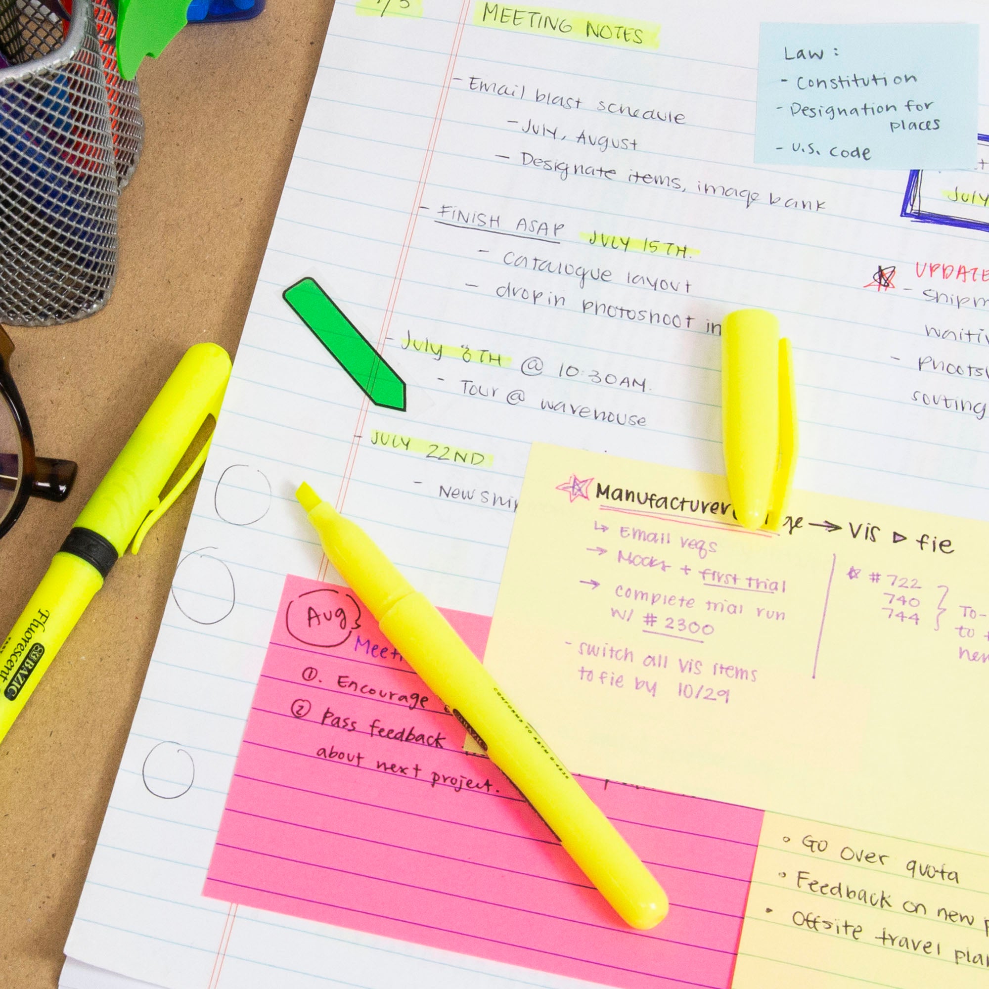 Yellow Pen Style Fluorescent Highlighters w/ Pocket Clip (5/Pack)