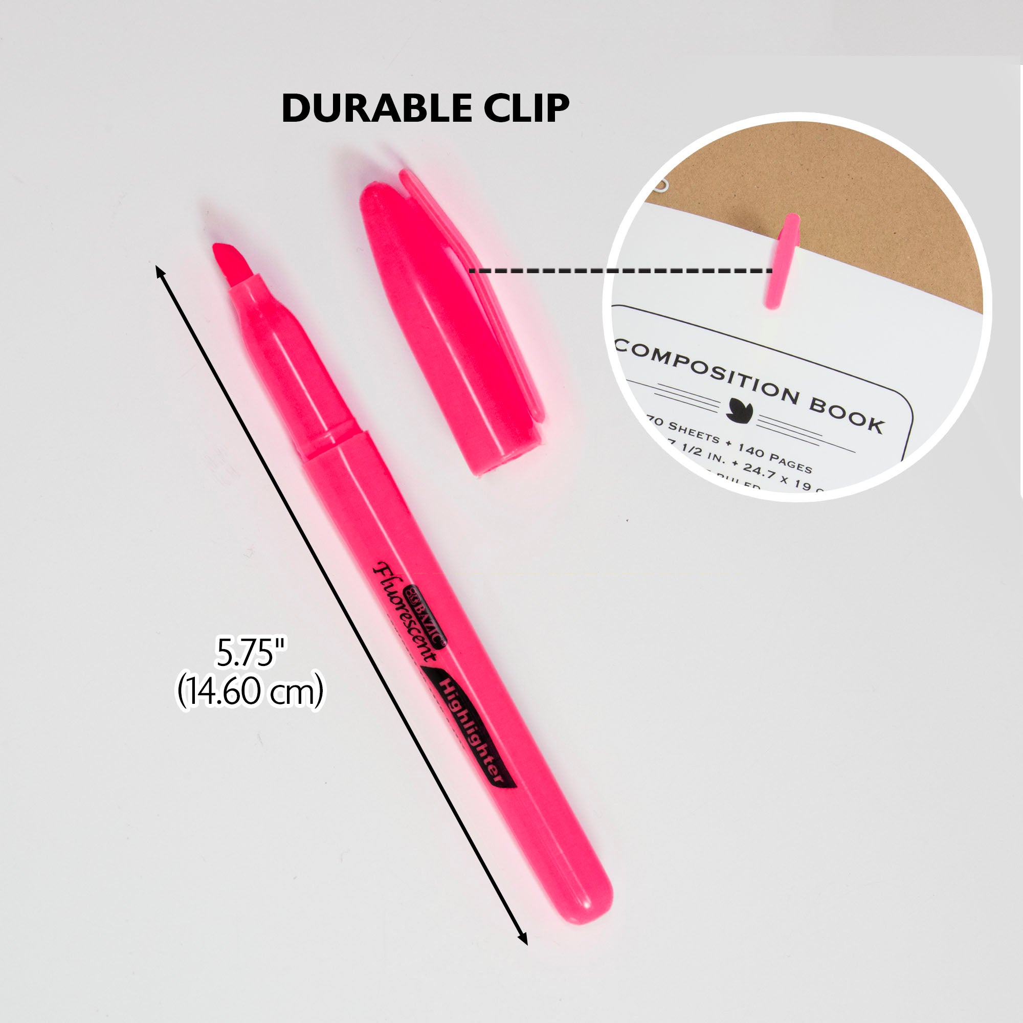 Pen Style Fluorescent Highlighters w/ Pocket Clip (5/Pack)