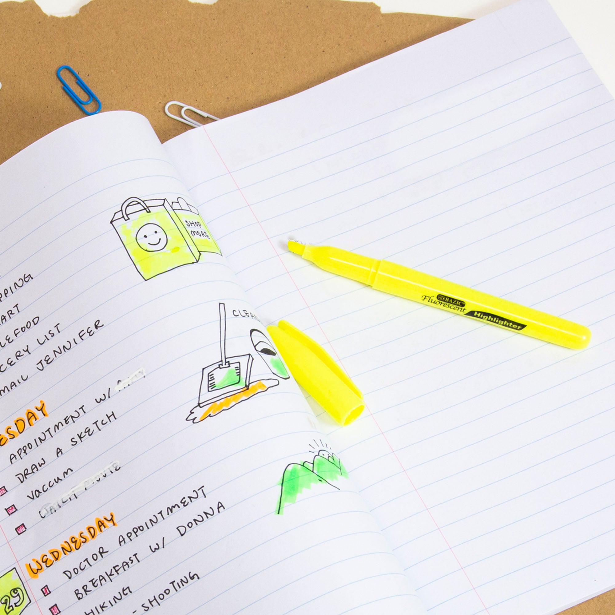Pen Style Fluorescent Highlighters w/ Pocket Clip (5/Pack)