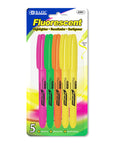 Pen Style Fluorescent Highlighters w/ Pocket Clip (5/Pack)