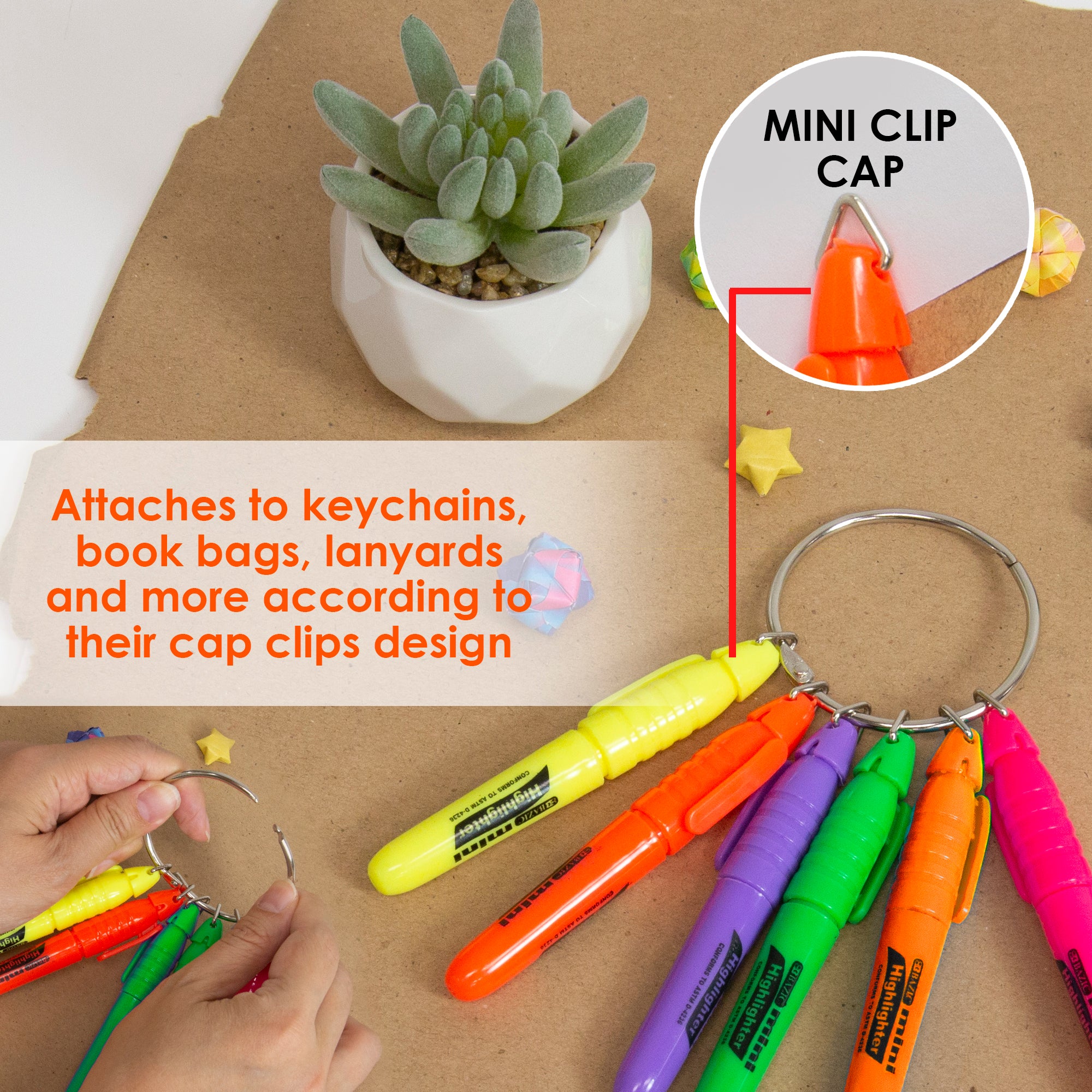 Mini Fluorescent Highlighters w/ Cap Clip (5/Pack)