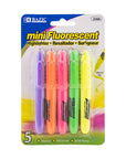 Mini Fluorescent Highlighters w/ Cap Clip (5/Pack)