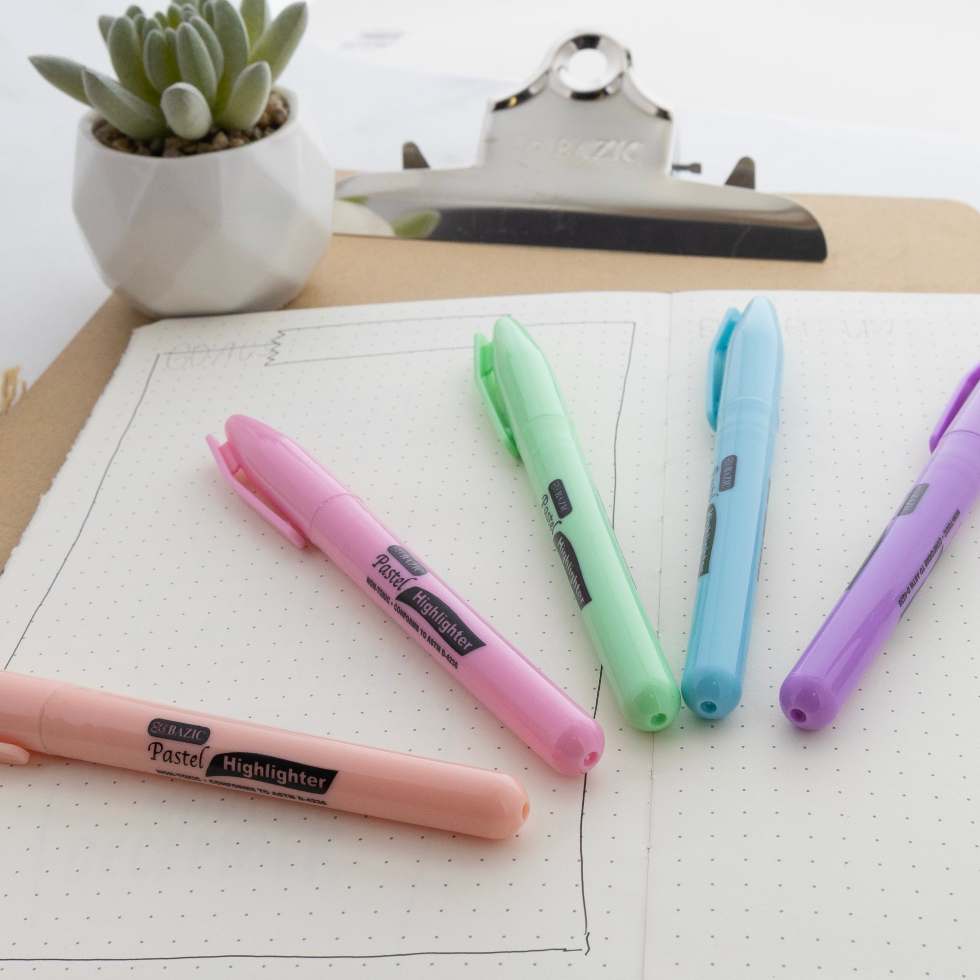 Pen Style Pastel Highlighters w/ Pocket Clip (5/Pack)