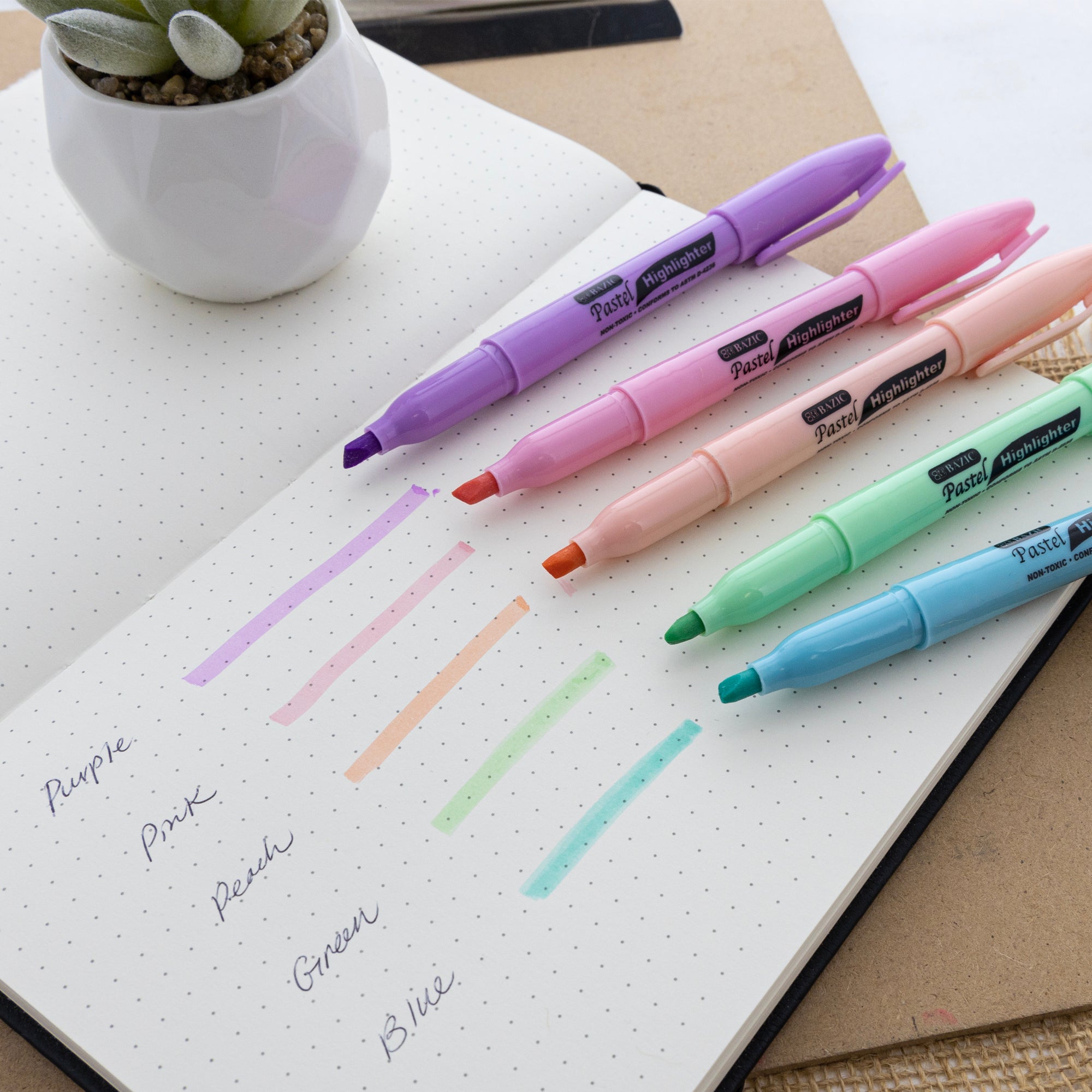Pen Style Pastel Highlighters w/ Pocket Clip (5/Pack)