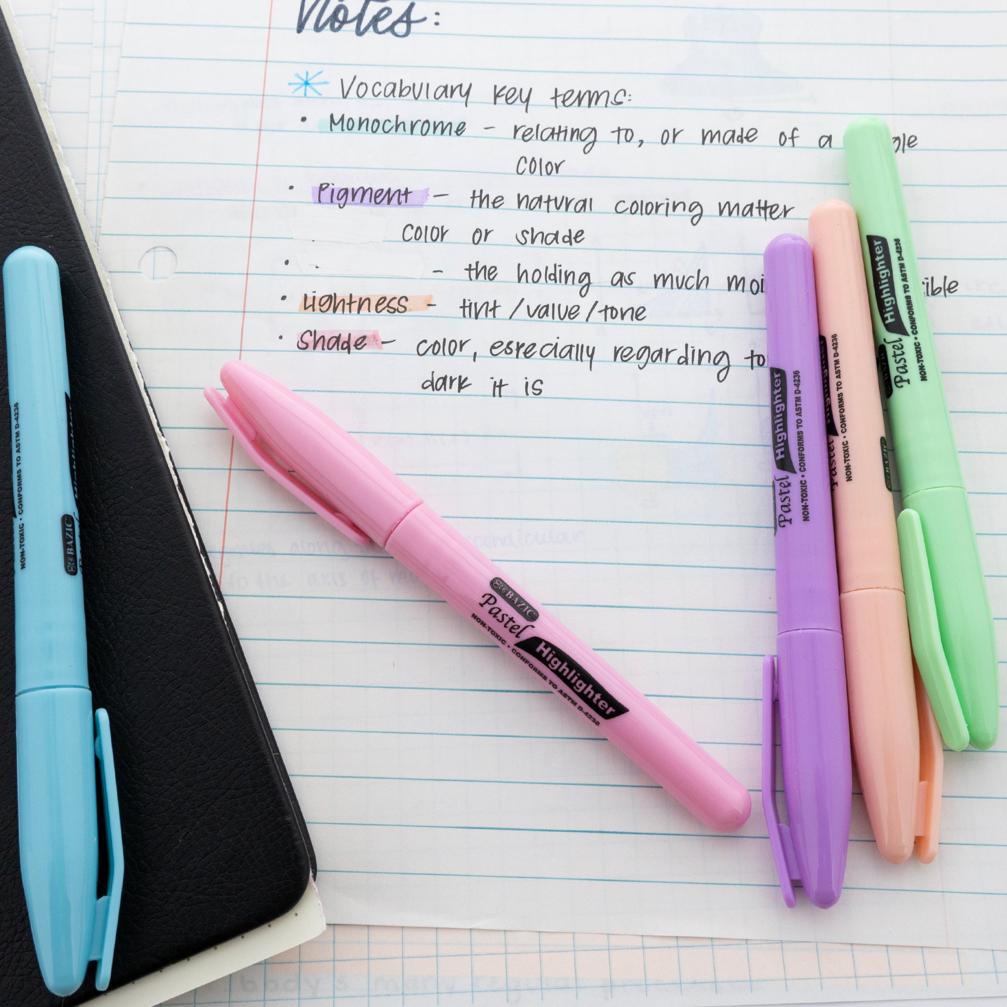 Pen Style Pastel Highlighters w/ Pocket Clip (5/Pack)