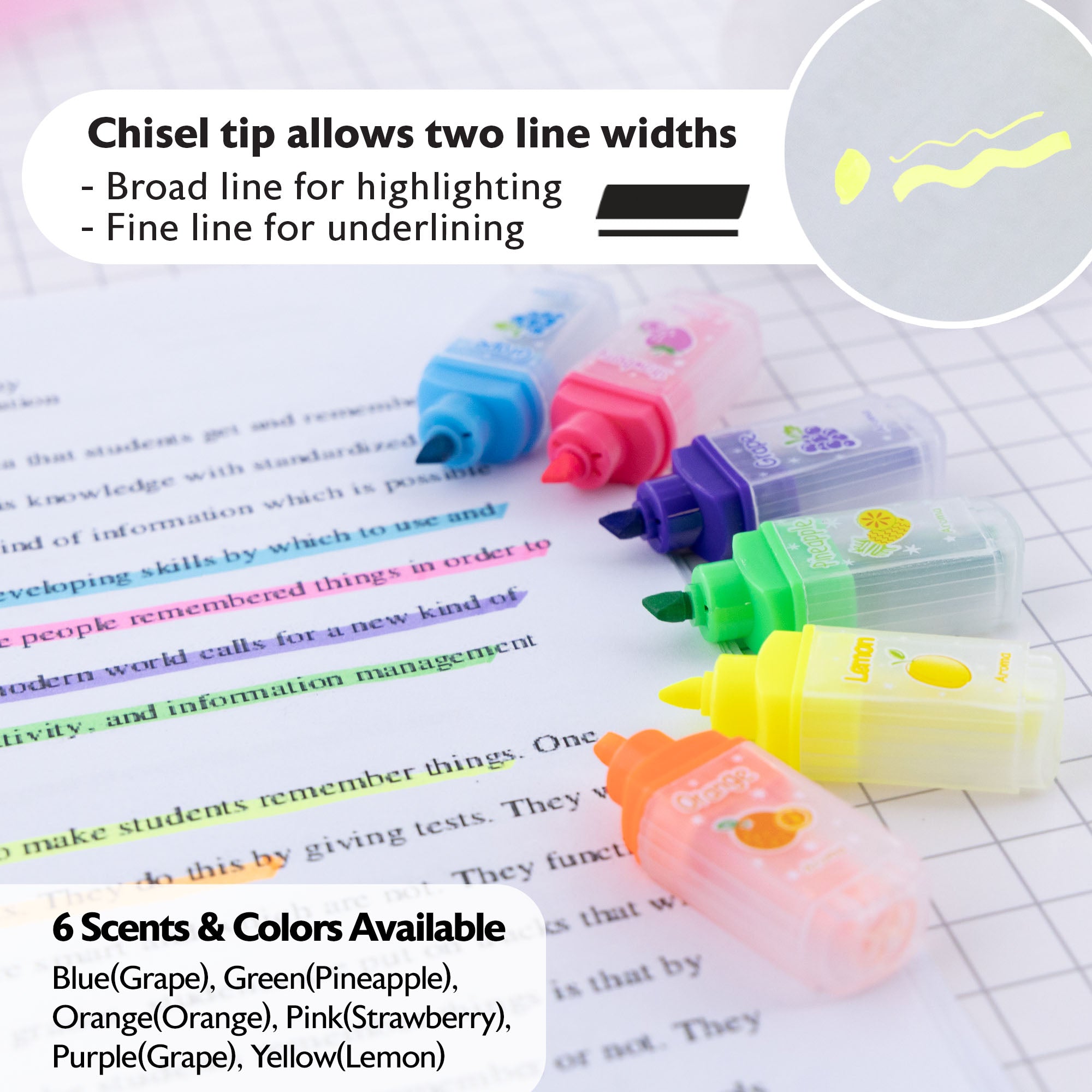 Fruit Scented Mini Highlighters (6/Pack)
