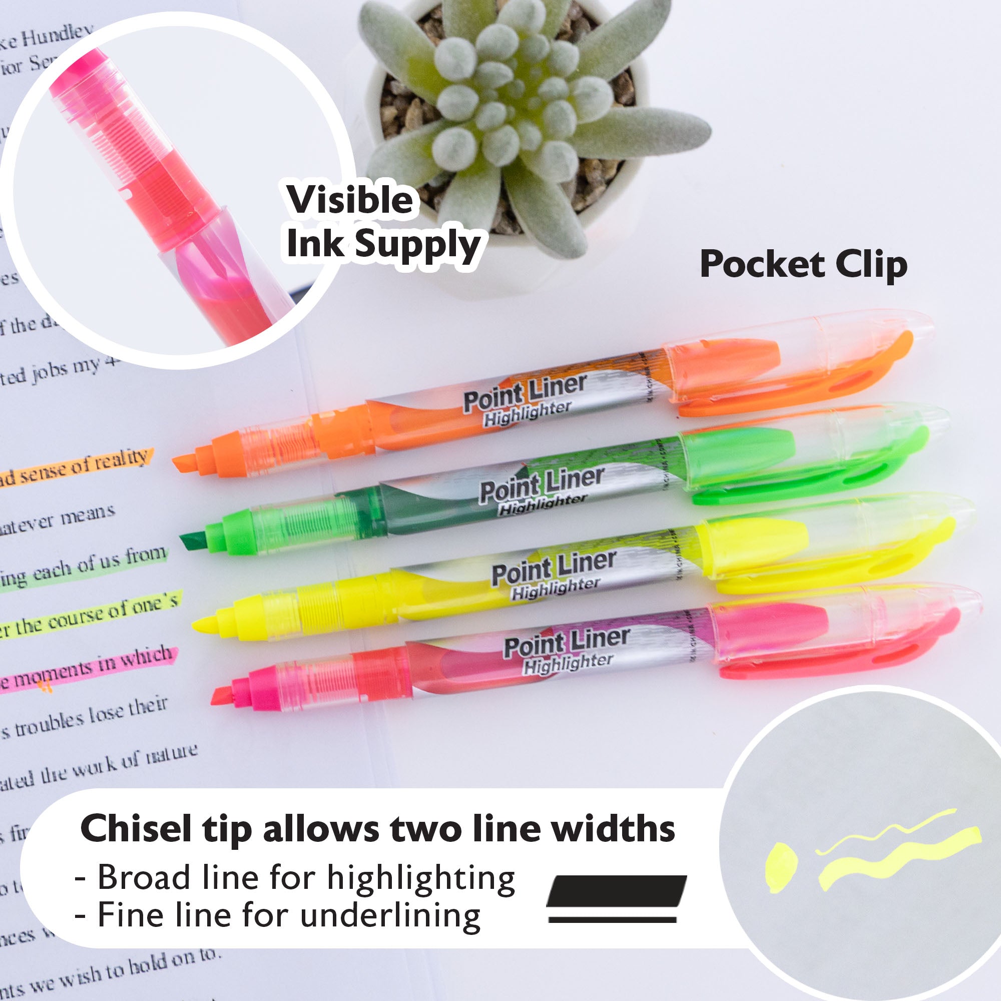 Pen Style Fluorescent Color Liquid Highlighters (4/Pack)
