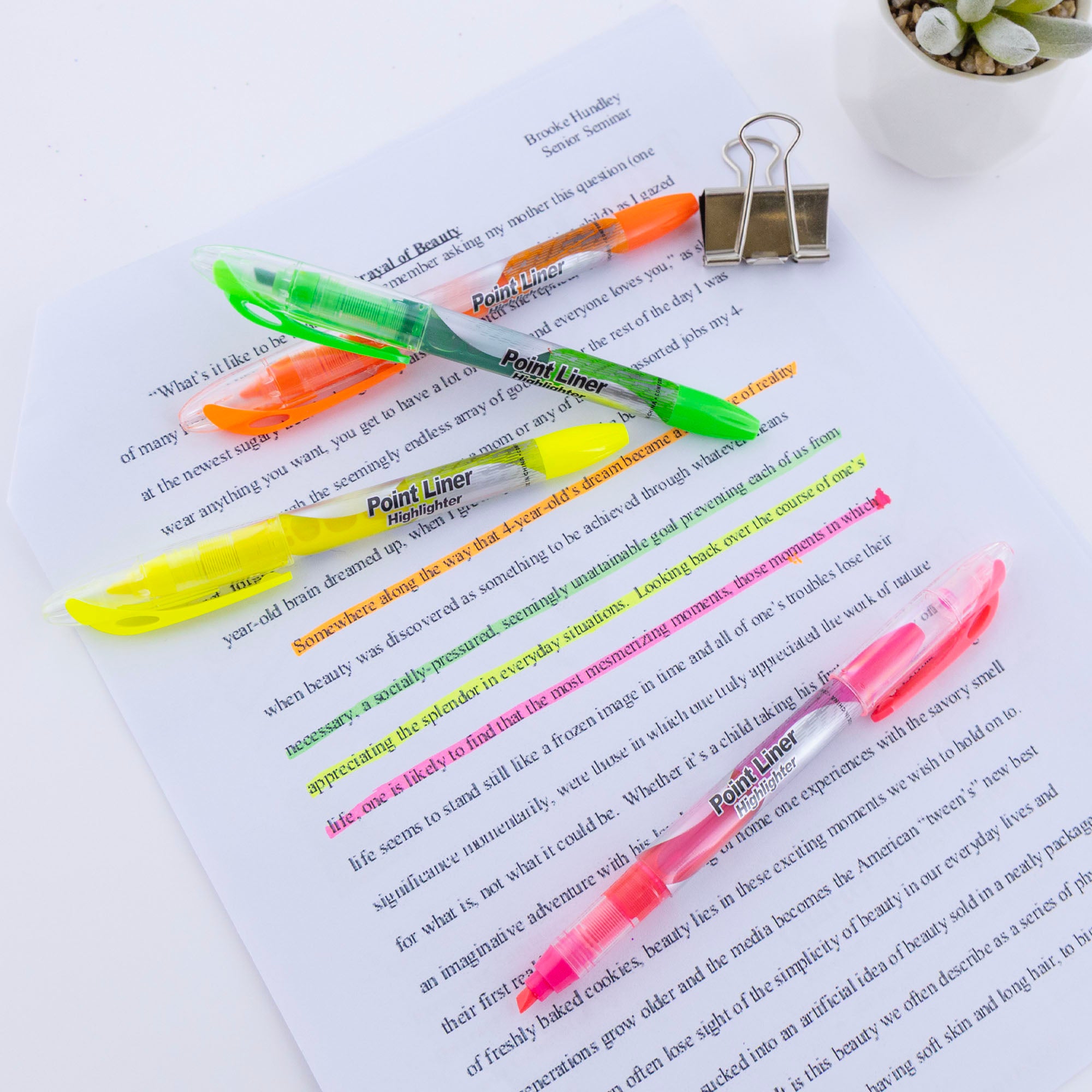 Pen Style Fluorescent Color Liquid Highlighters (4/Pack)