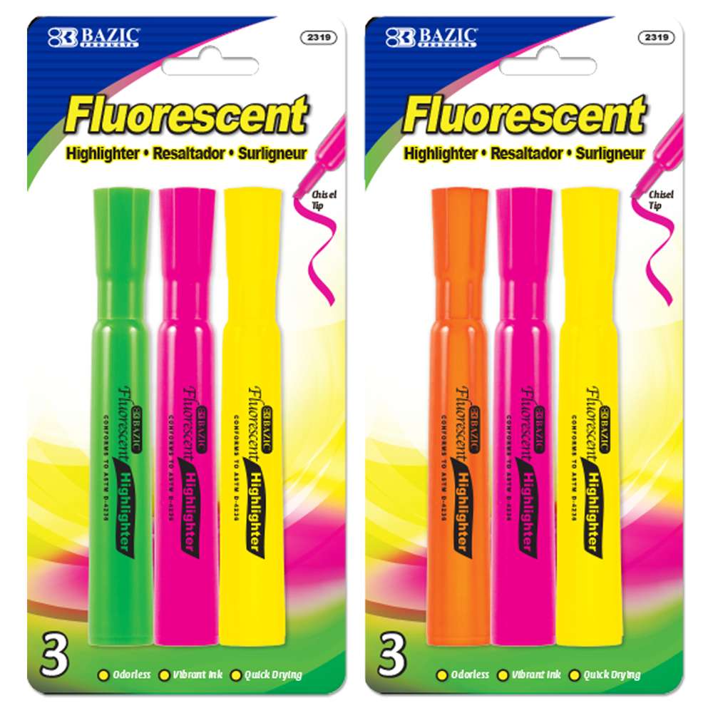 Desk Style Fluorescent Highlighters (3/Pack)