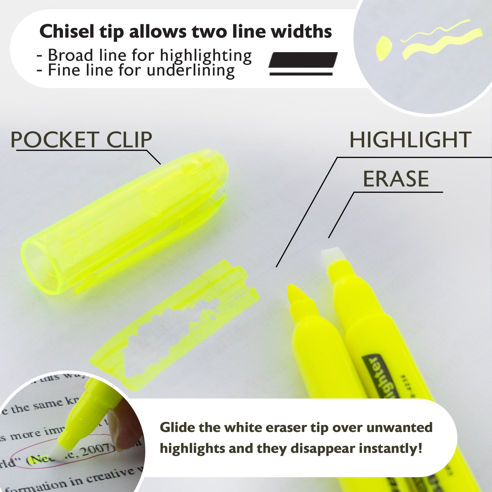 Yellow Erasable Highlighters (3/Pack)