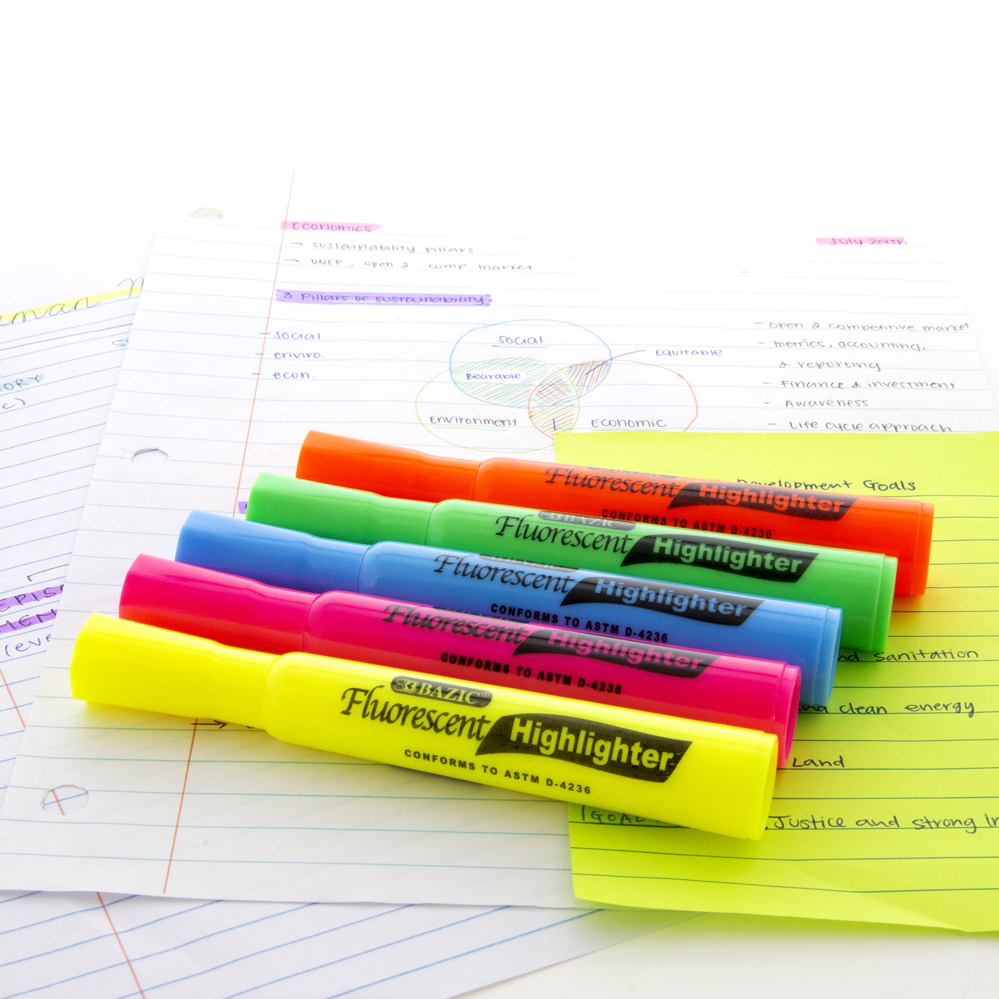 Desk Style Fluorescent Highlighters (12/Box)