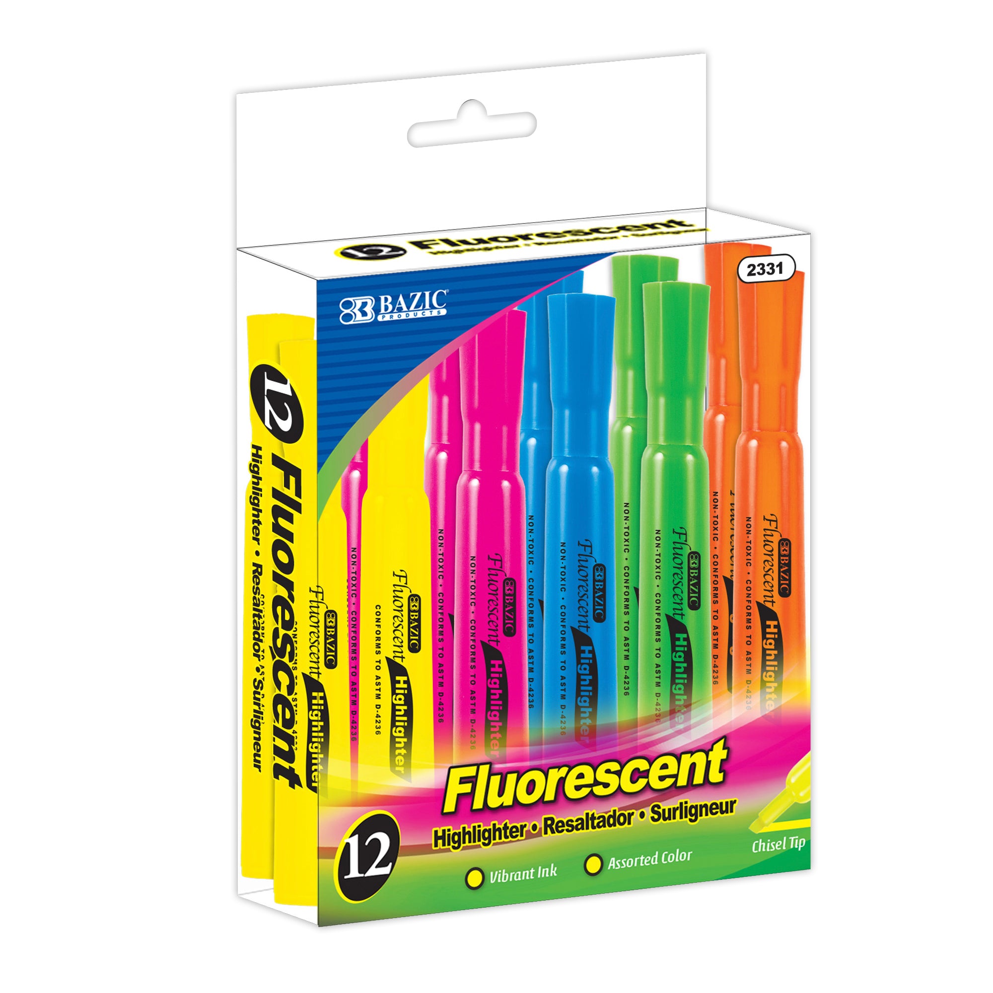 Desk Style Fluorescent Highlighters (12/Box)