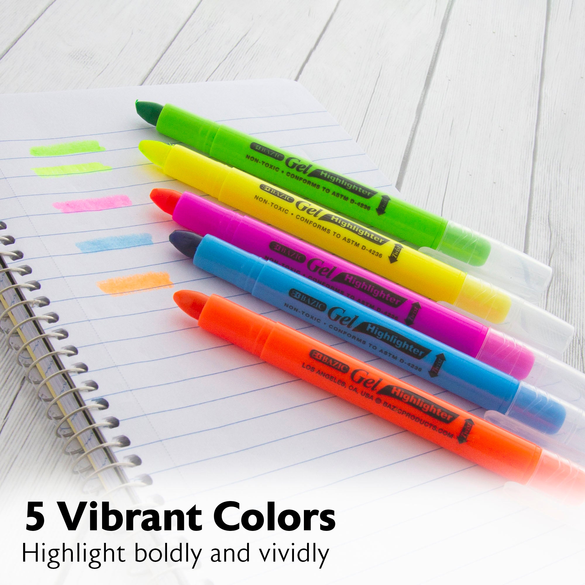 5 Fluorescent Gel Highlighters