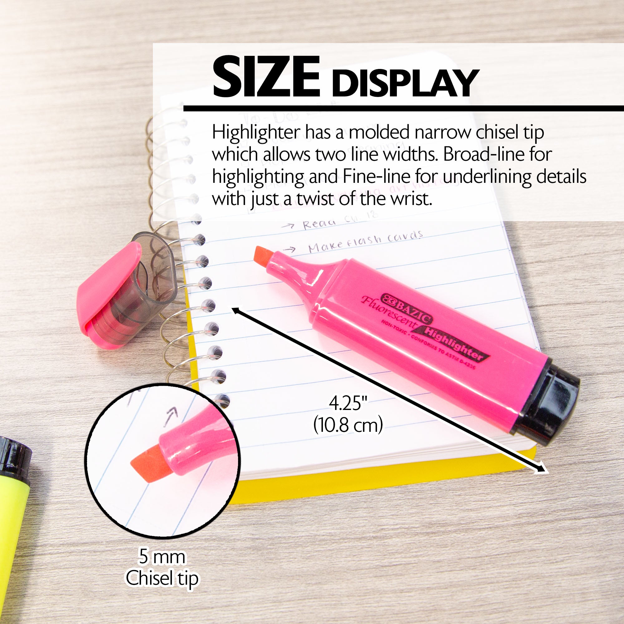Fluorescent Highlighters w/ Pocket Clip (4/Pack)