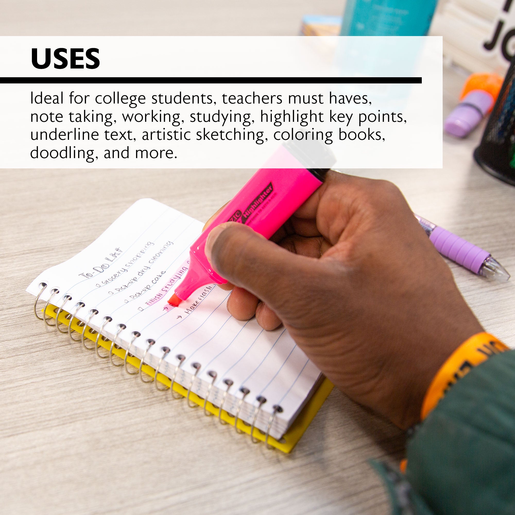 Fluorescent Highlighters w/ Pocket Clip (4/Pack)