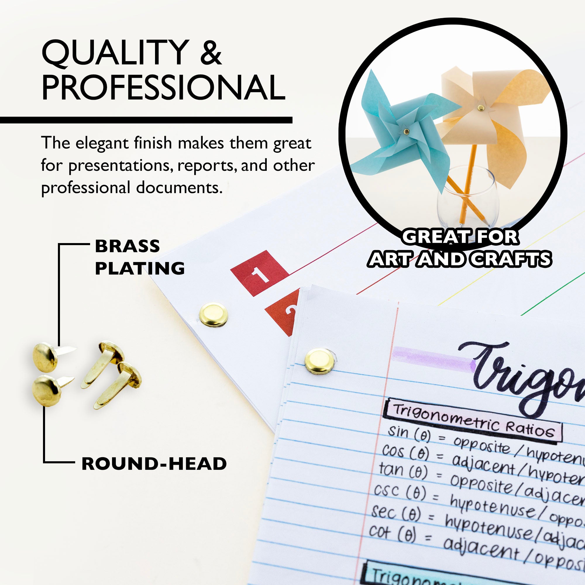 1/2" Brass-Plated Fasteners (100/Pack)