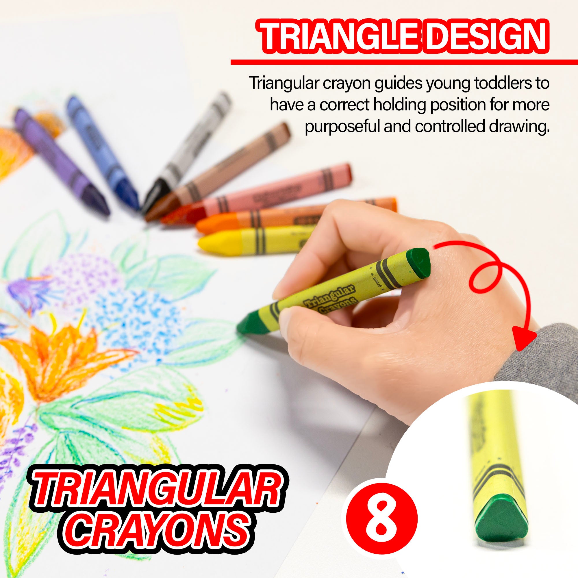 8 Color Premium Jumbo Triangle Crayons