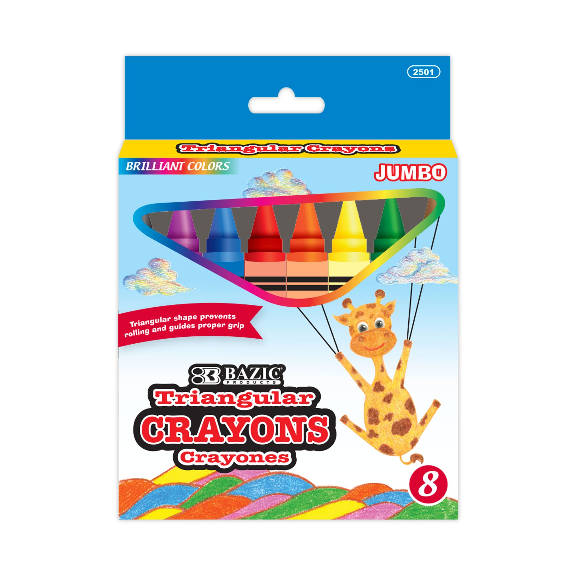 8 Color Premium Jumbo Triangle Crayons