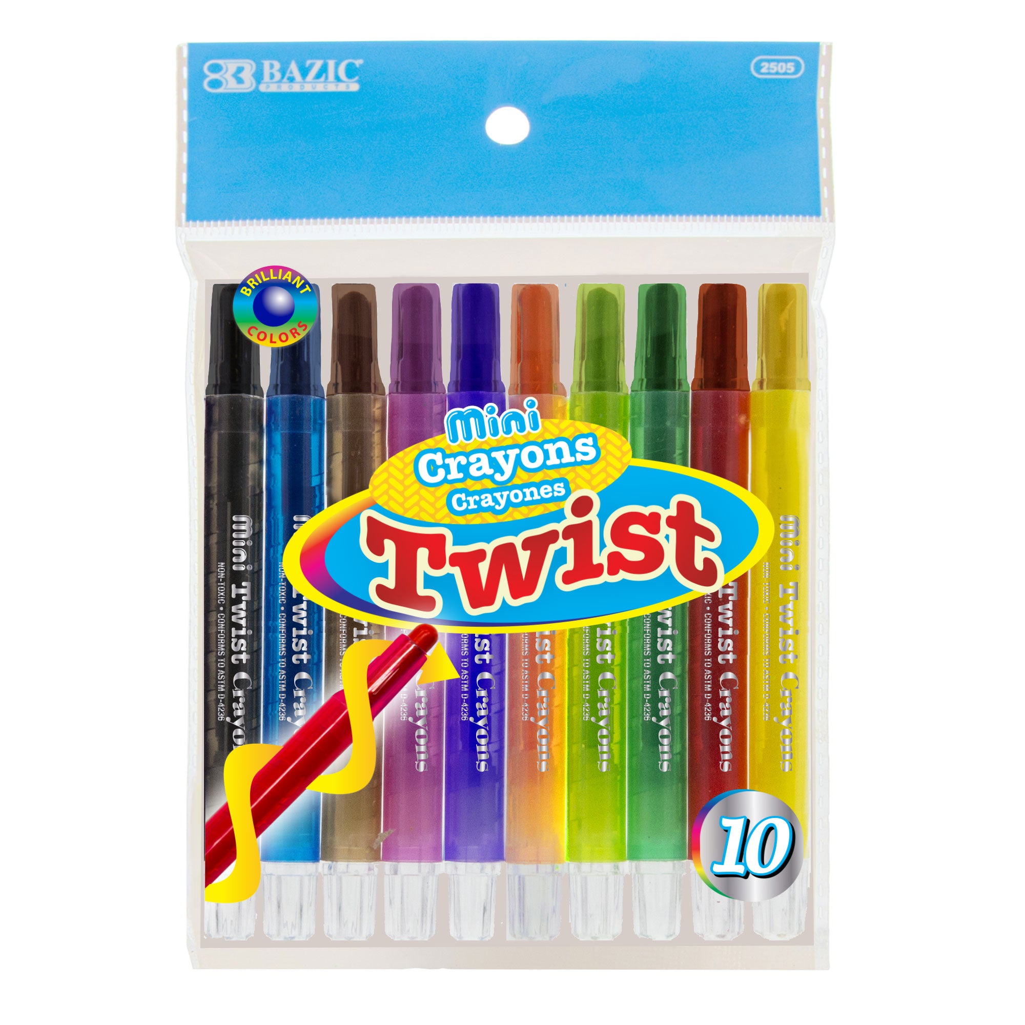 10 Color Mini Twist-Up Propelling Crayons